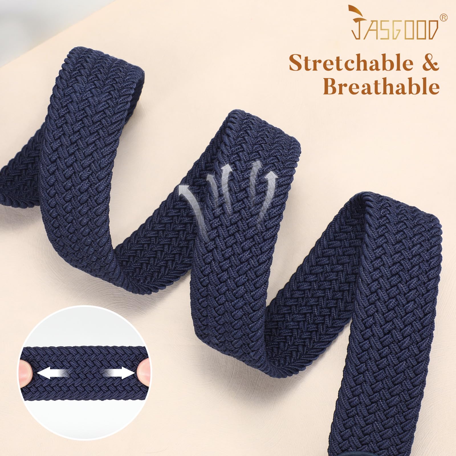 JASGOOD Women Elastic Braided Woven Belt Stretch Canvas Casual Belt 1.4'' for Golf Jeans Pants