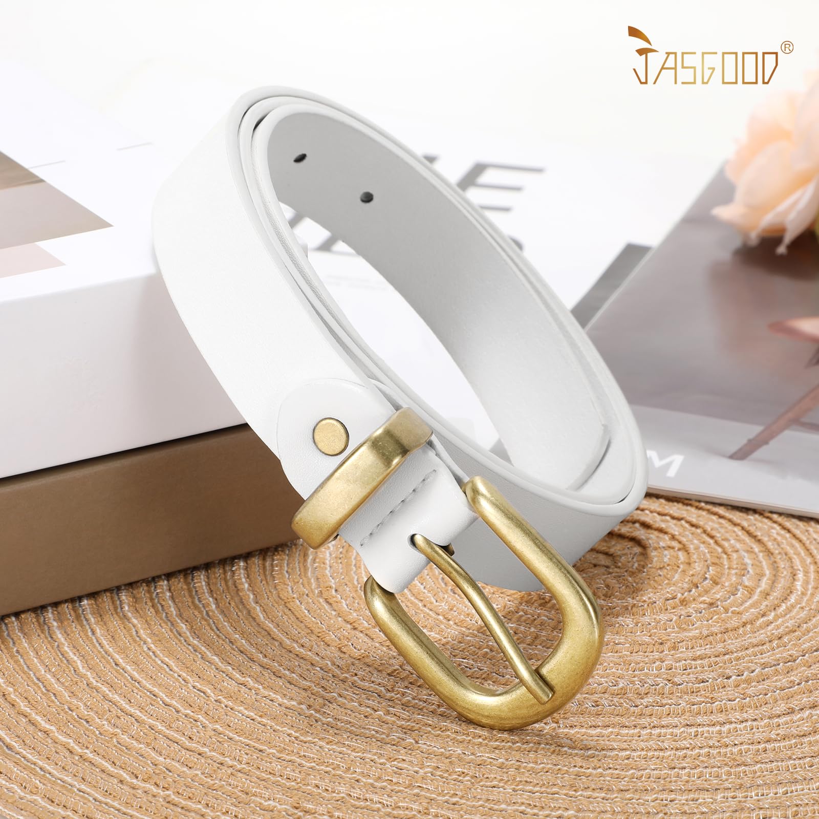 JASGOOD Womens Leather Belts for Jeans Pants 1.1" Width Vintage Ladies Belts for Dresses