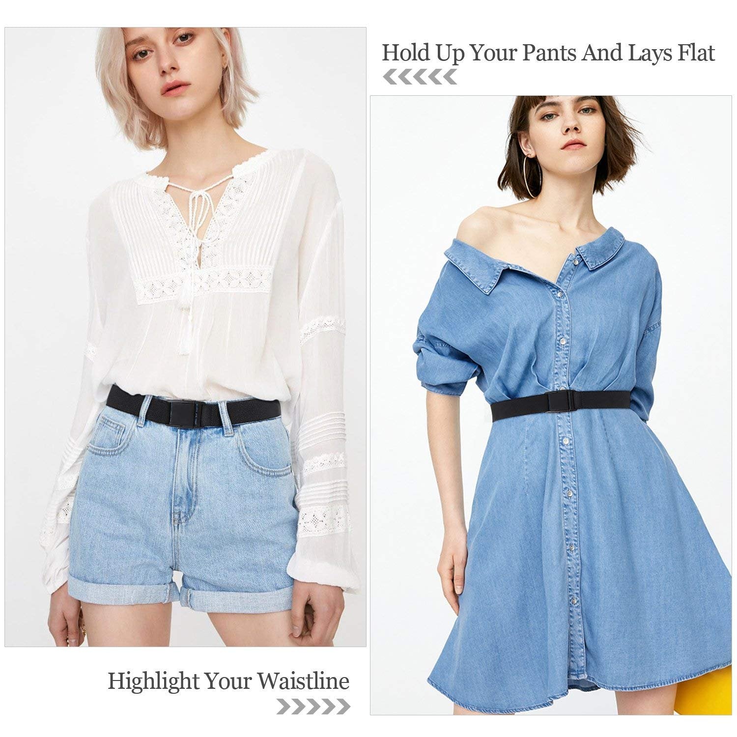 JASGOOD No Show Women Stretch Belt Invisible Elastic Web Strap Belt with Flat Buckle for Jeans Pants Dresses - JASGOOD OFFICIAL