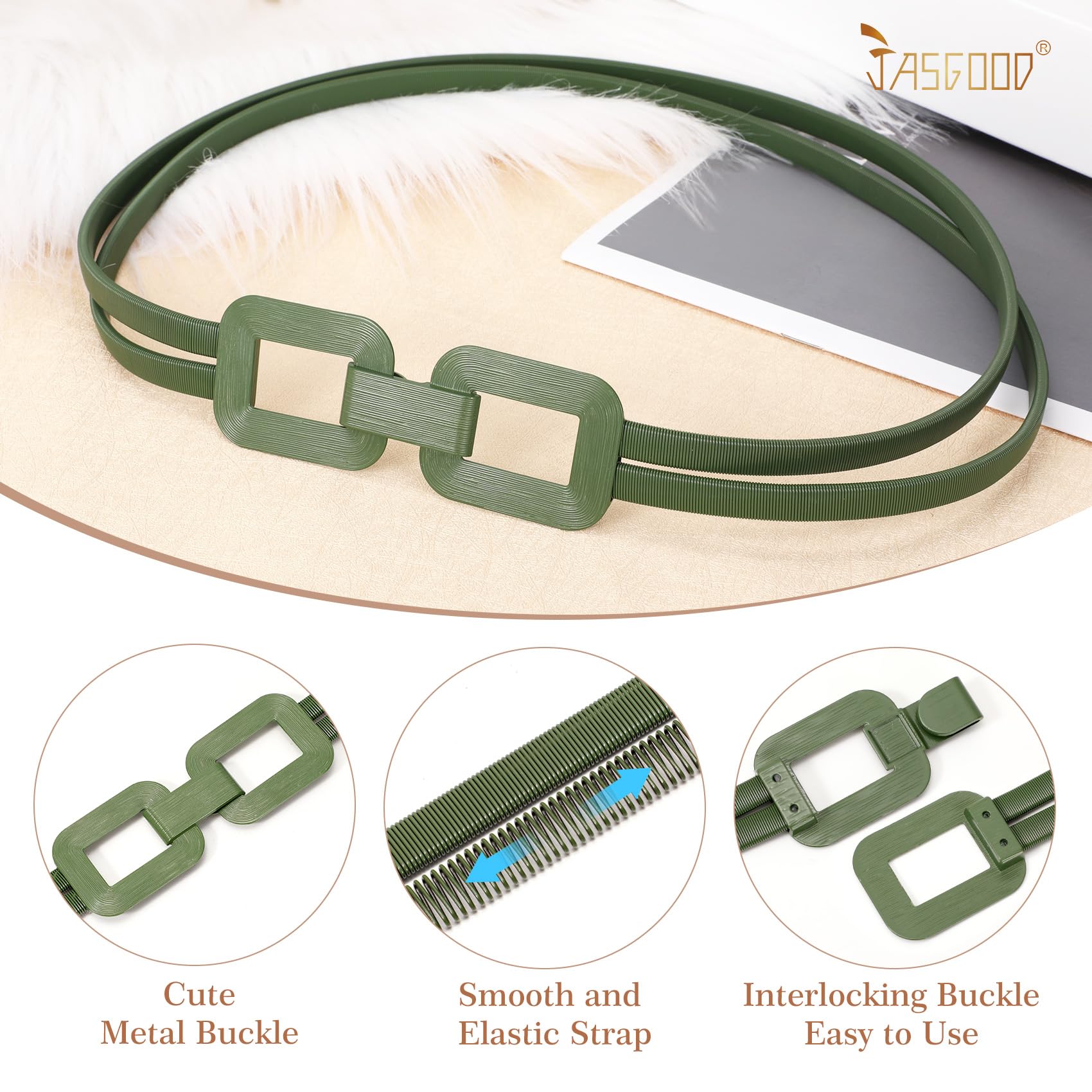 JASGOOD Skinny Metal Elastic Waist Belt for Women Stretch Thin Belt for Dresses
