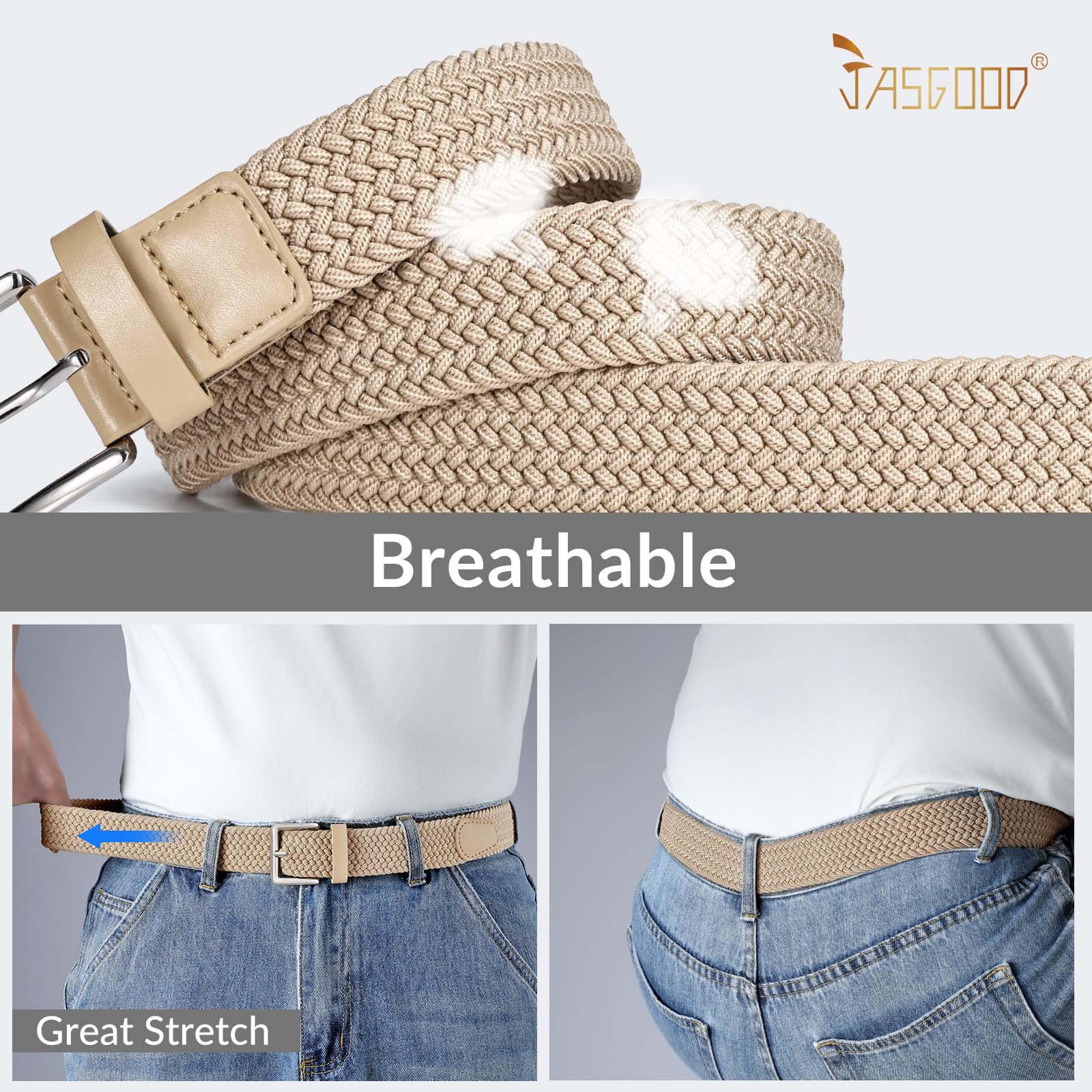 JASGOOD Braided Belt Women Stretch Woven Belts for Golf Elastic Casual 1 3/8" Jeans Shorts Pants