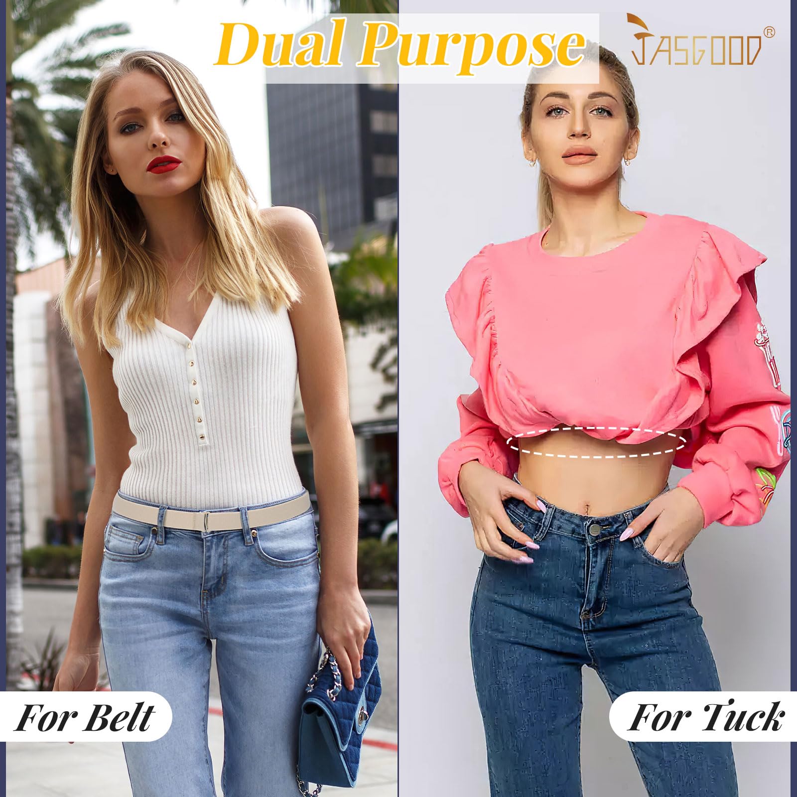 JASGOOD Crop Top Tuck Waist Band Adjustable Band Tucking Sweaters Shirts Elastic Stretch Belts for Women Change Style of Tops - JASGOOD OFFICIAL