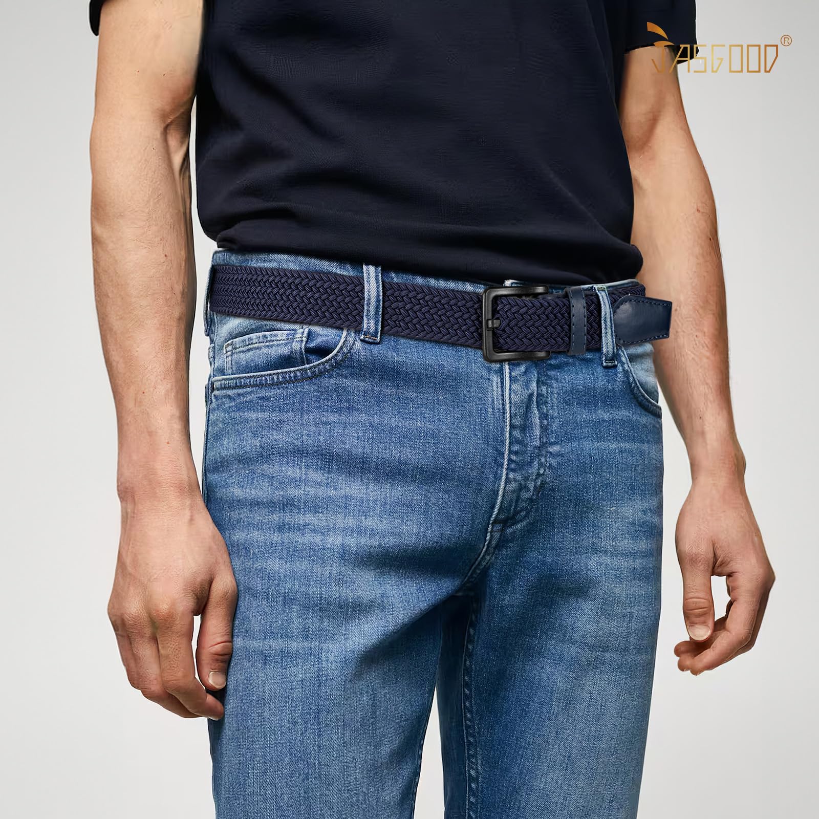 JASGOOD Elastic Braided Belt Men Stretch Golf Woven Casual Jeans Pants Canvas Fabric Tsa Approved Metal Free Belt