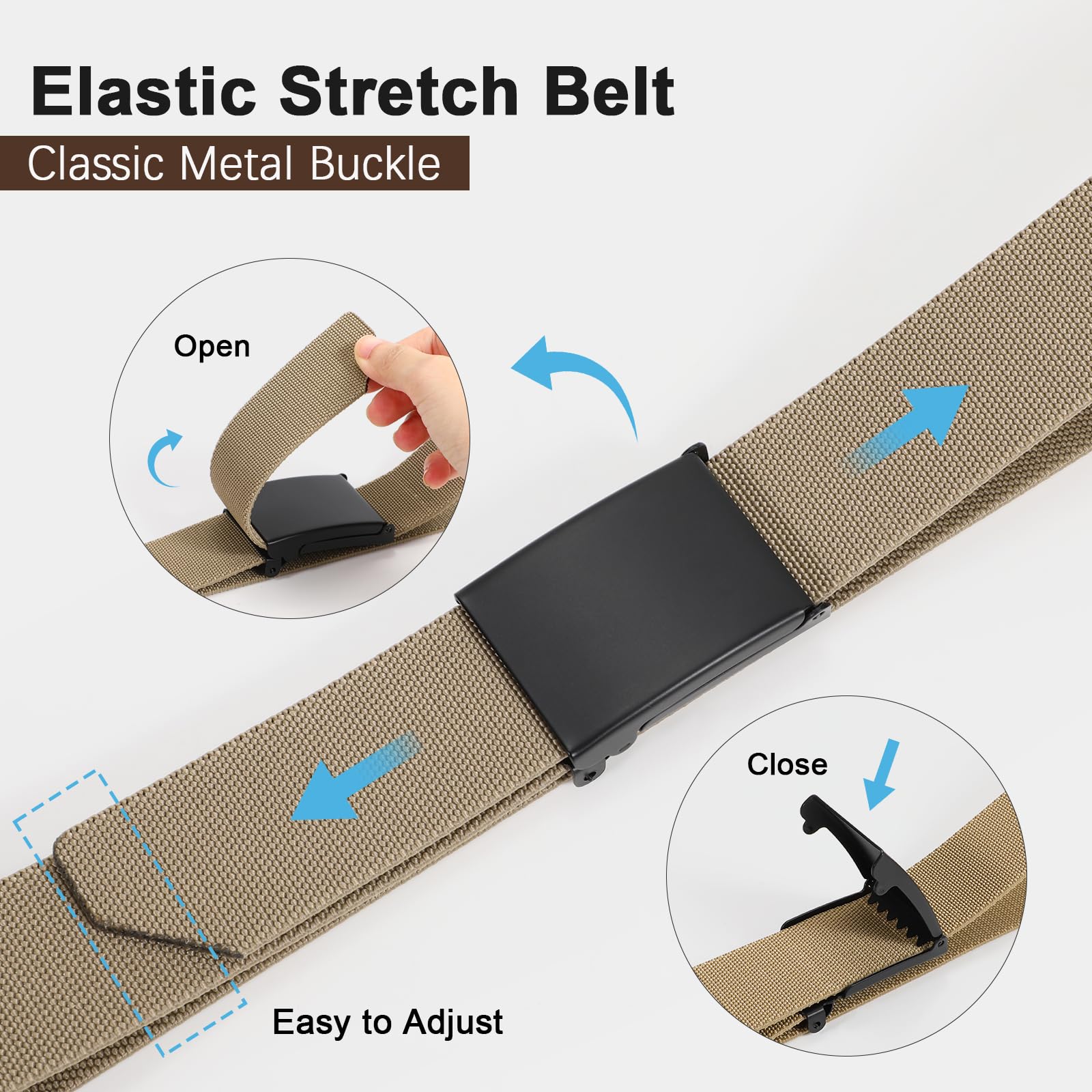 JASGOOD 2 Pack Stretch Web Belt for Men with Metal Buckle Outdoor Work Sports Hunting Hiking