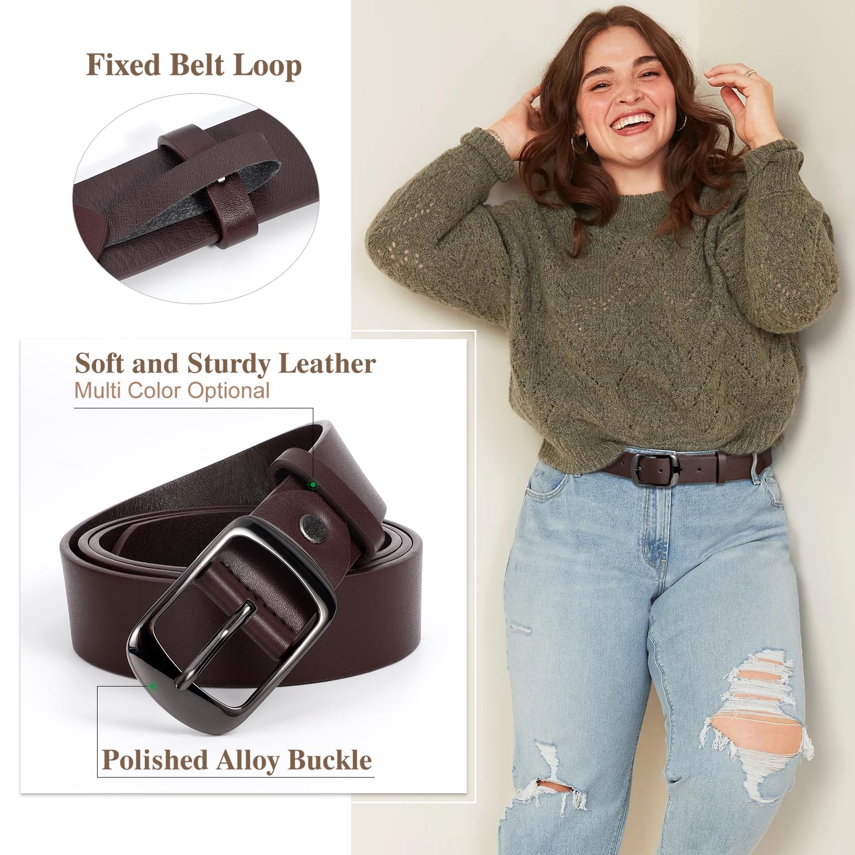 JASGOOD Plus Size Women Leather Belt Black Casual Waist Belt for Jeans Pants with Metal Pin Buckle - JASGOOD OFFICIAL
