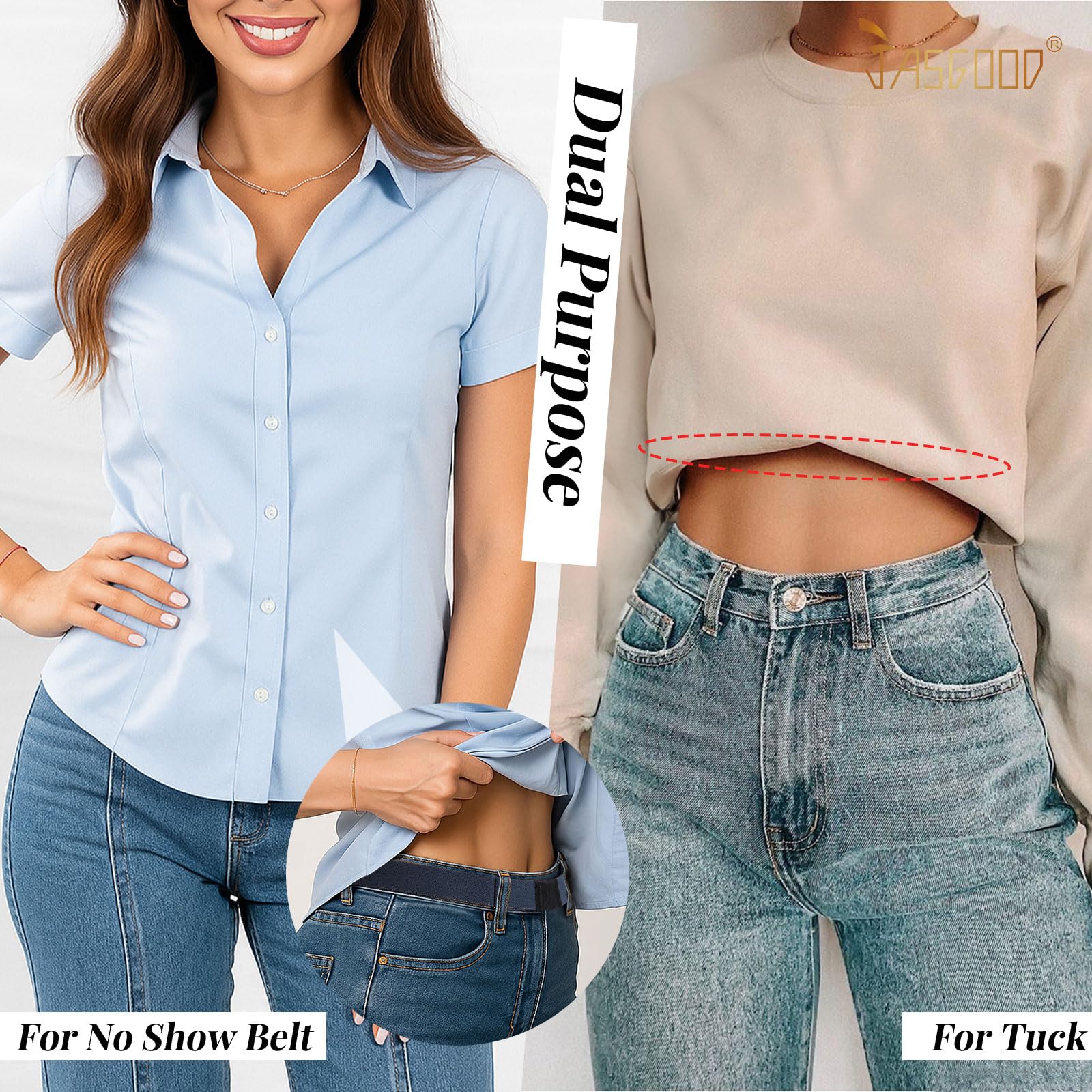 JASGOOD Crop Top Tuck Waist Band Adjustable Band Tucking Sweaters Shirts Stretch Belts for Women Change Style of Tops