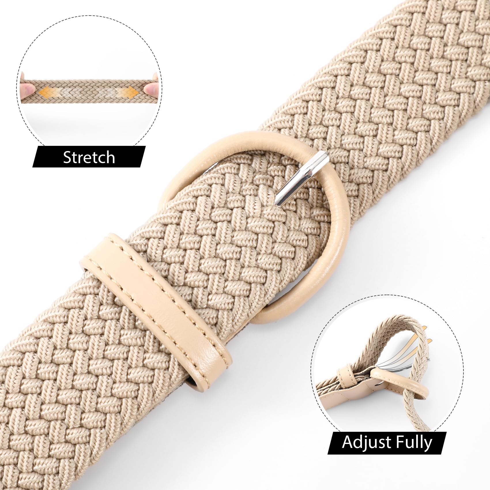 JASGOOD Women Braided Woven Elastic Stretch Belt Leather Covered Buckle Canvas Plus Size Belt for Jeans Pants