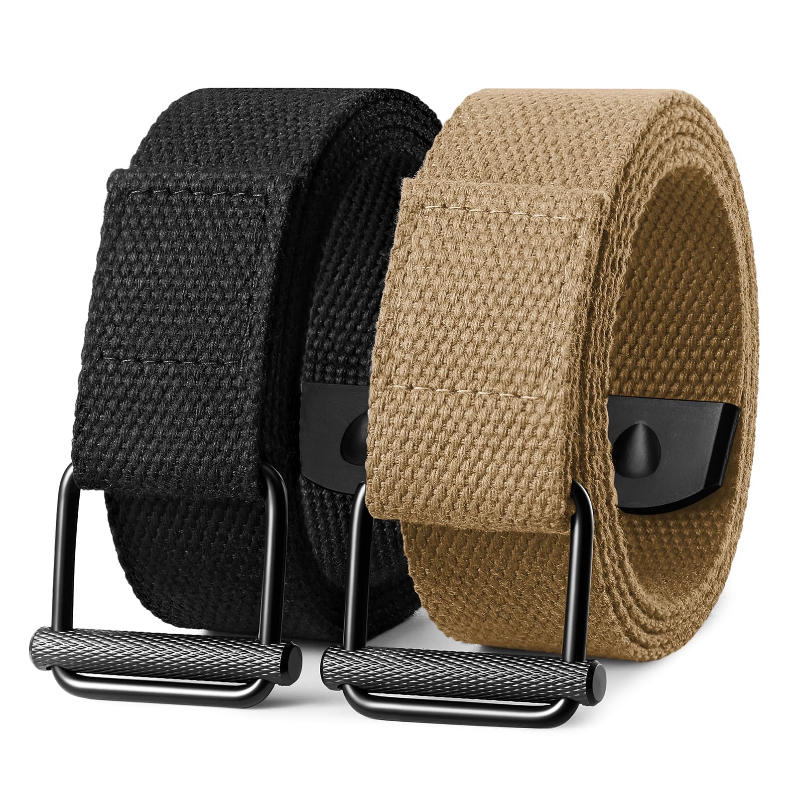 JASGOOD 2 Pack Mens Belts Canvas Belt for Men Fabric Web Golf Belt Casual Belt for Jeans Pants