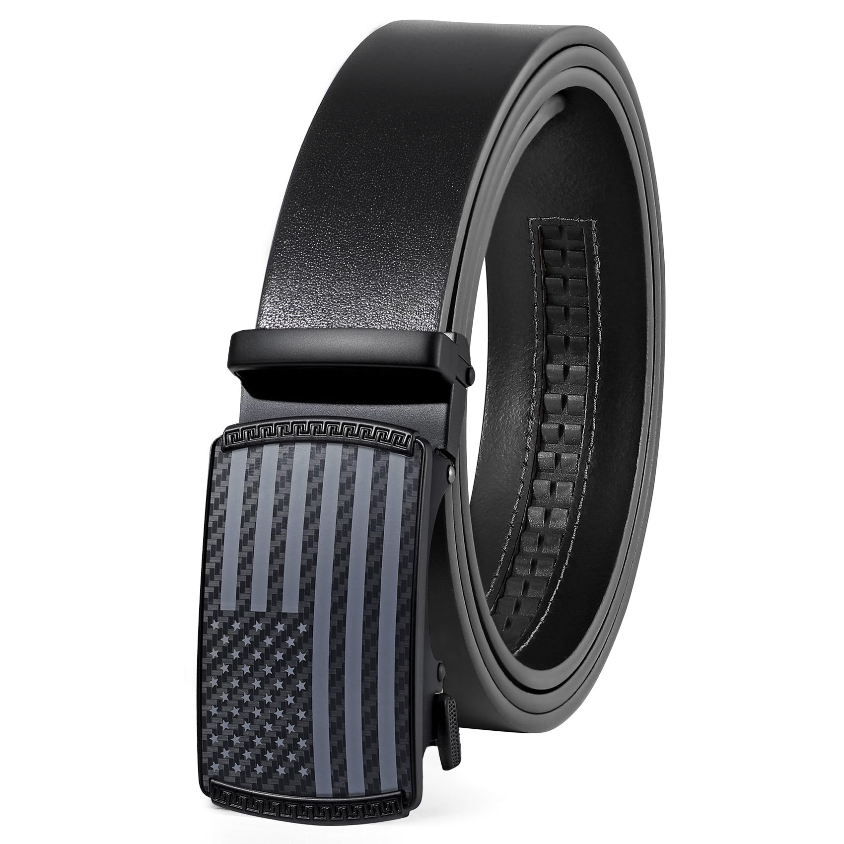 Men's Full Grain Ratchet Sliding Belt 1 3/8" with American Flag Buckle