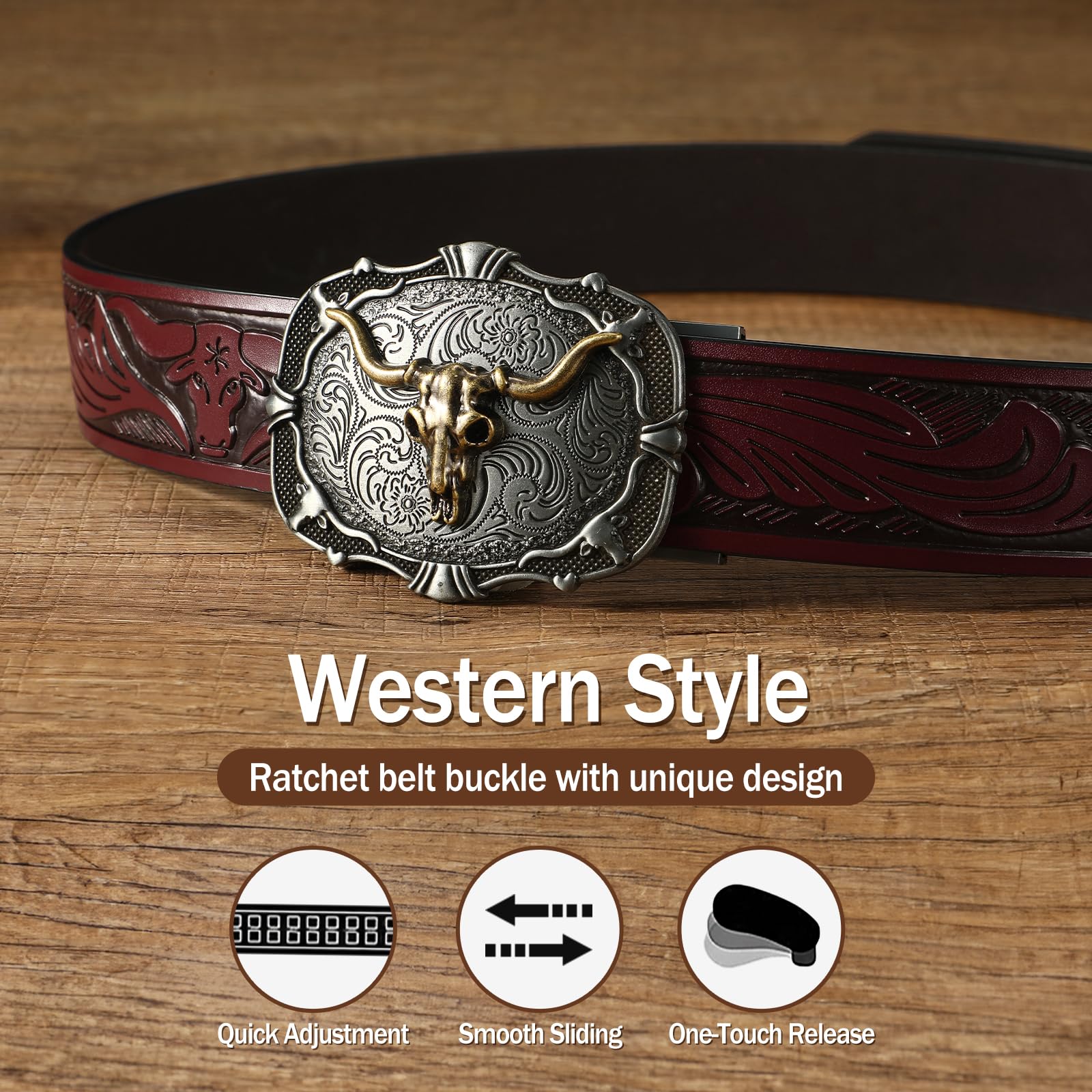 Western Buckle Fits 1.5" Slide Belt Strap