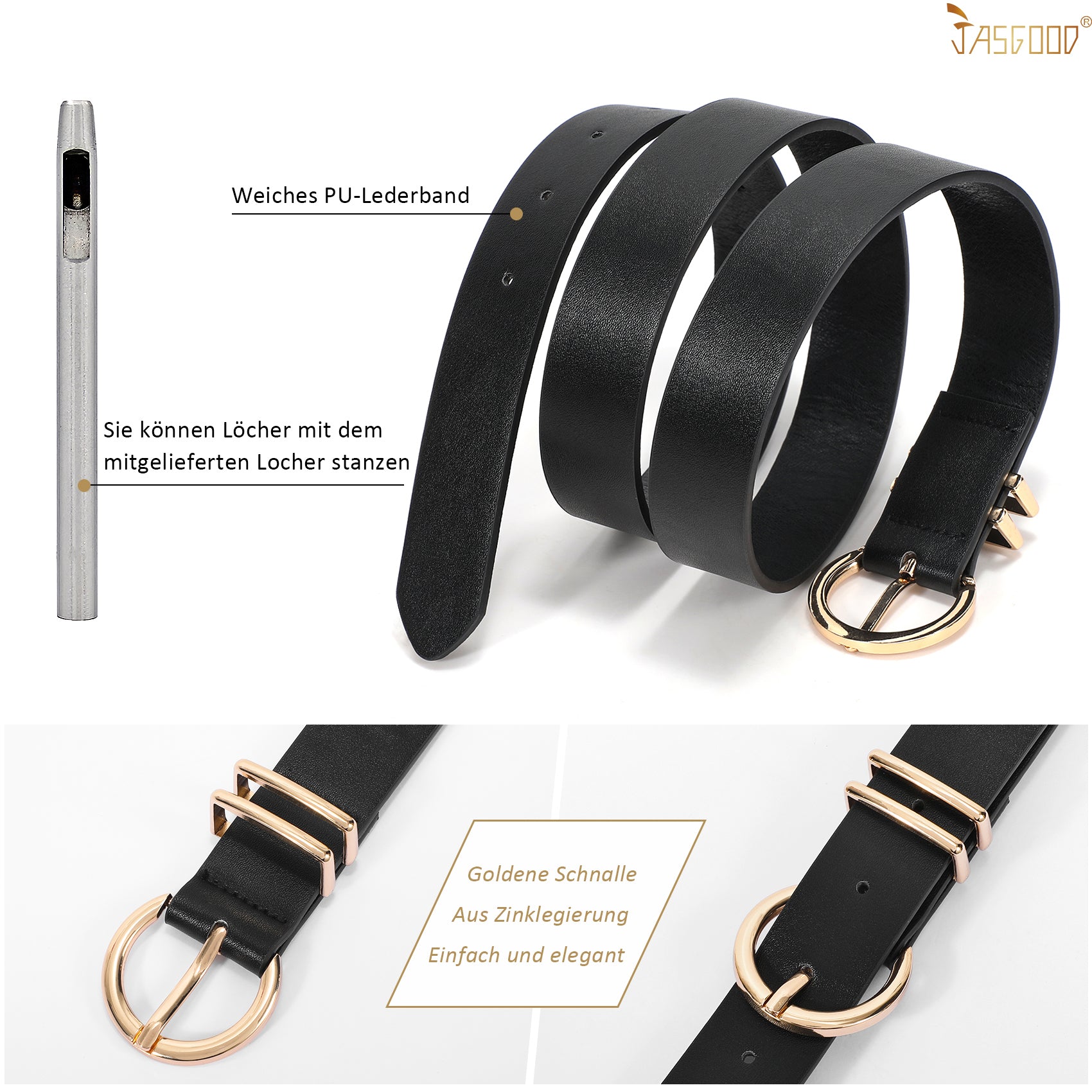 JASGOOD Leather Belts for Women Jeans Dresses Fashion Ladies White Belt - JASGOOD OFFICIAL