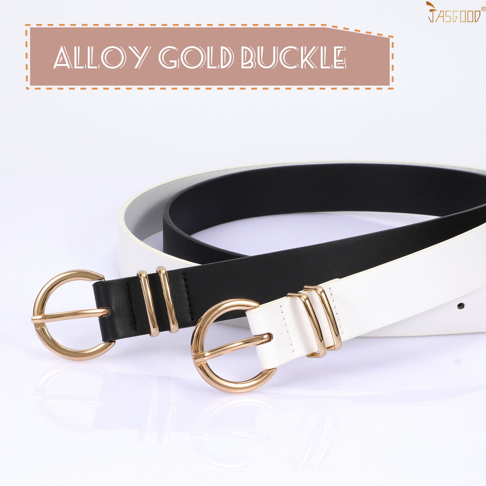 JASGOOD Leather Belts for Women Jeans Dresses Fashion Ladies White Belt - JASGOOD OFFICIAL