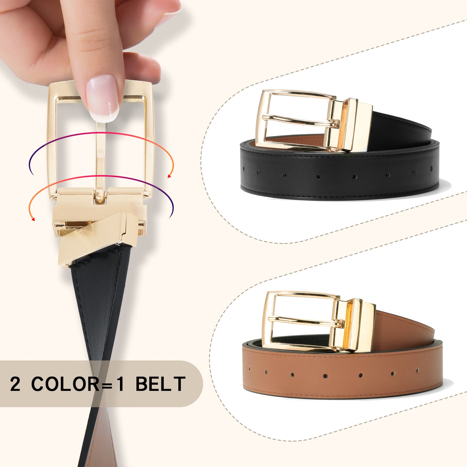 Men Women Comfortable Casual Leather Classic Reversible Belt - JASGOOD OFFICIAL