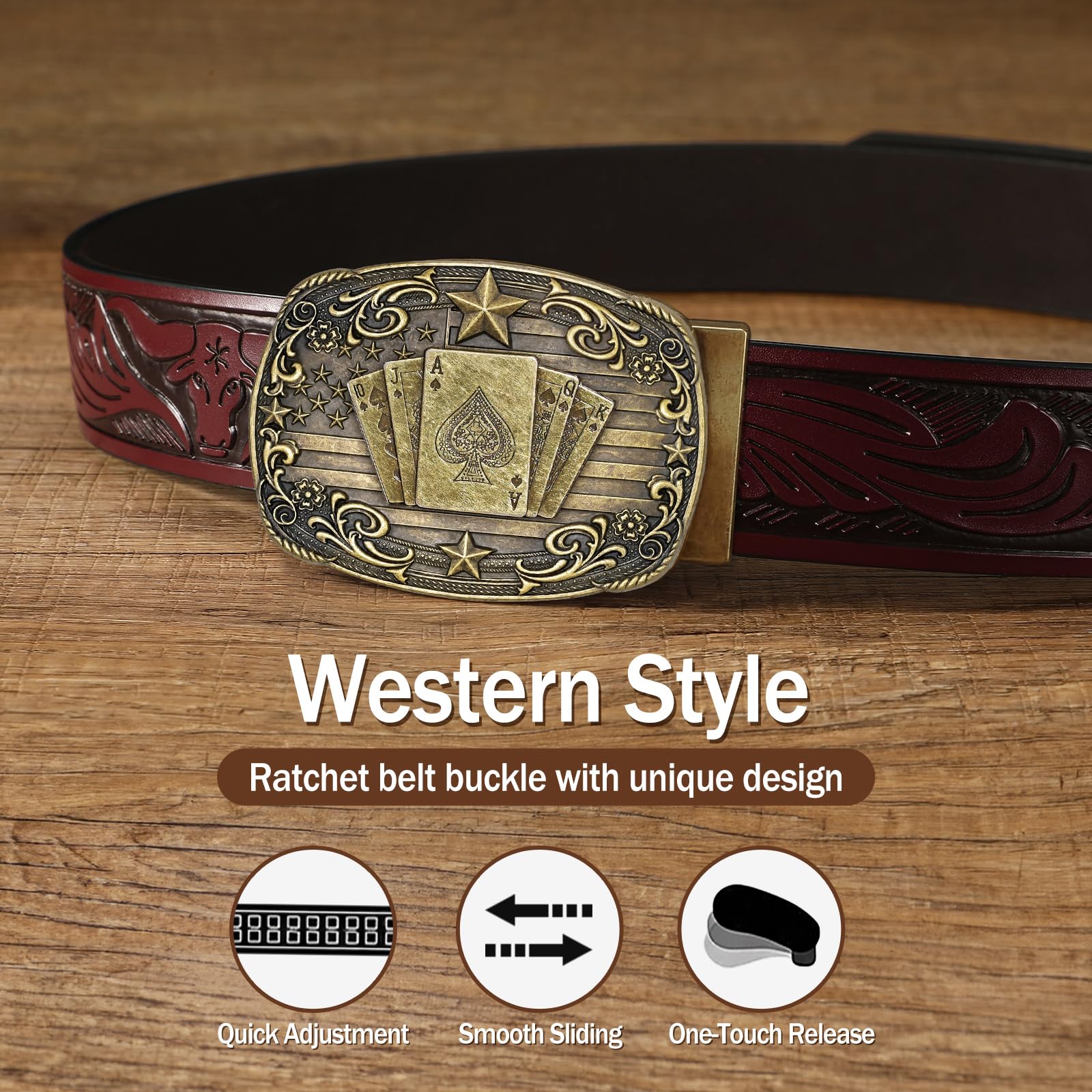 Western Buckle Fits 1.5" Slide Belt Strap - JASGOOD OFFICIAL