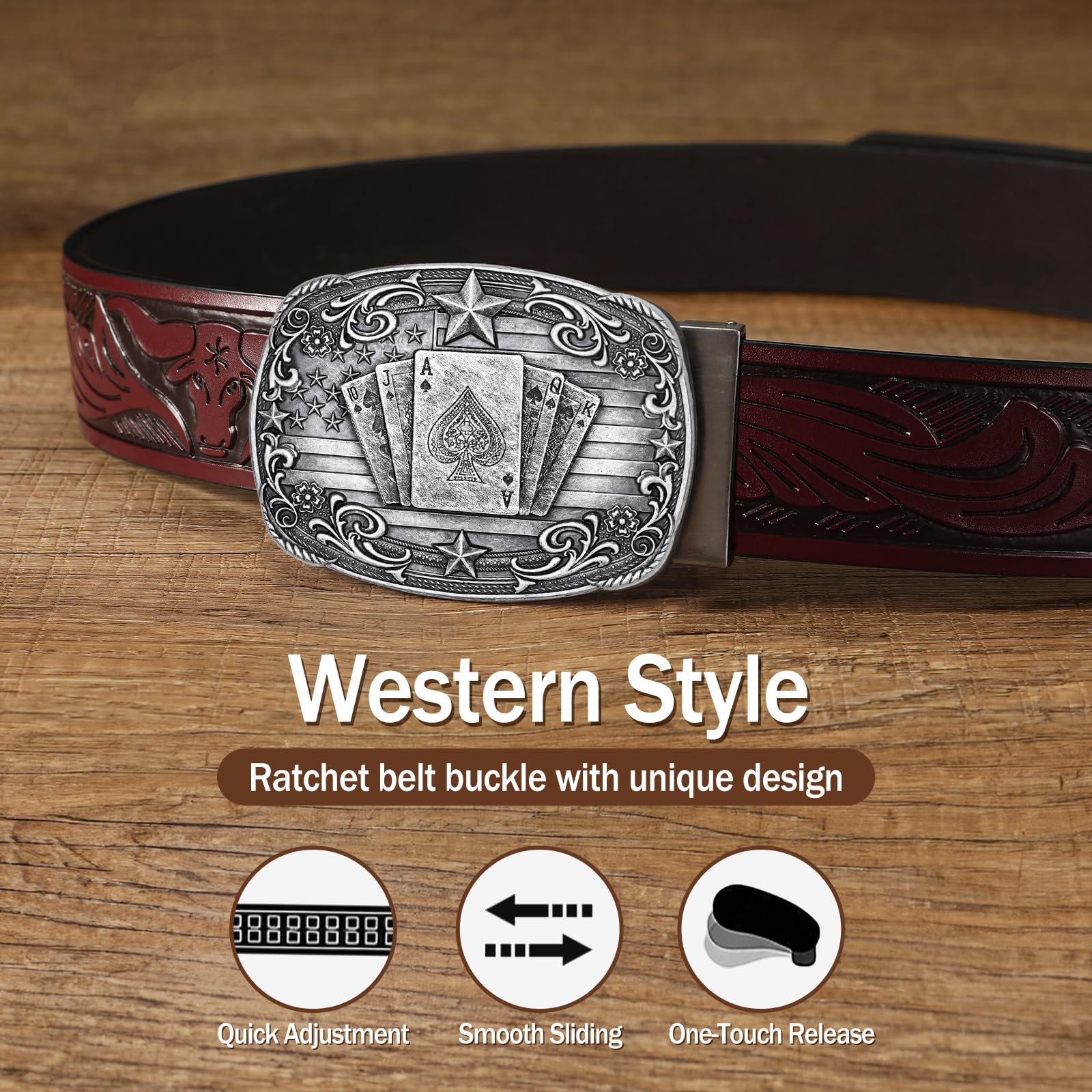 Western Buckle Fits 1.5" Slide Belt Strap - JASGOOD OFFICIAL