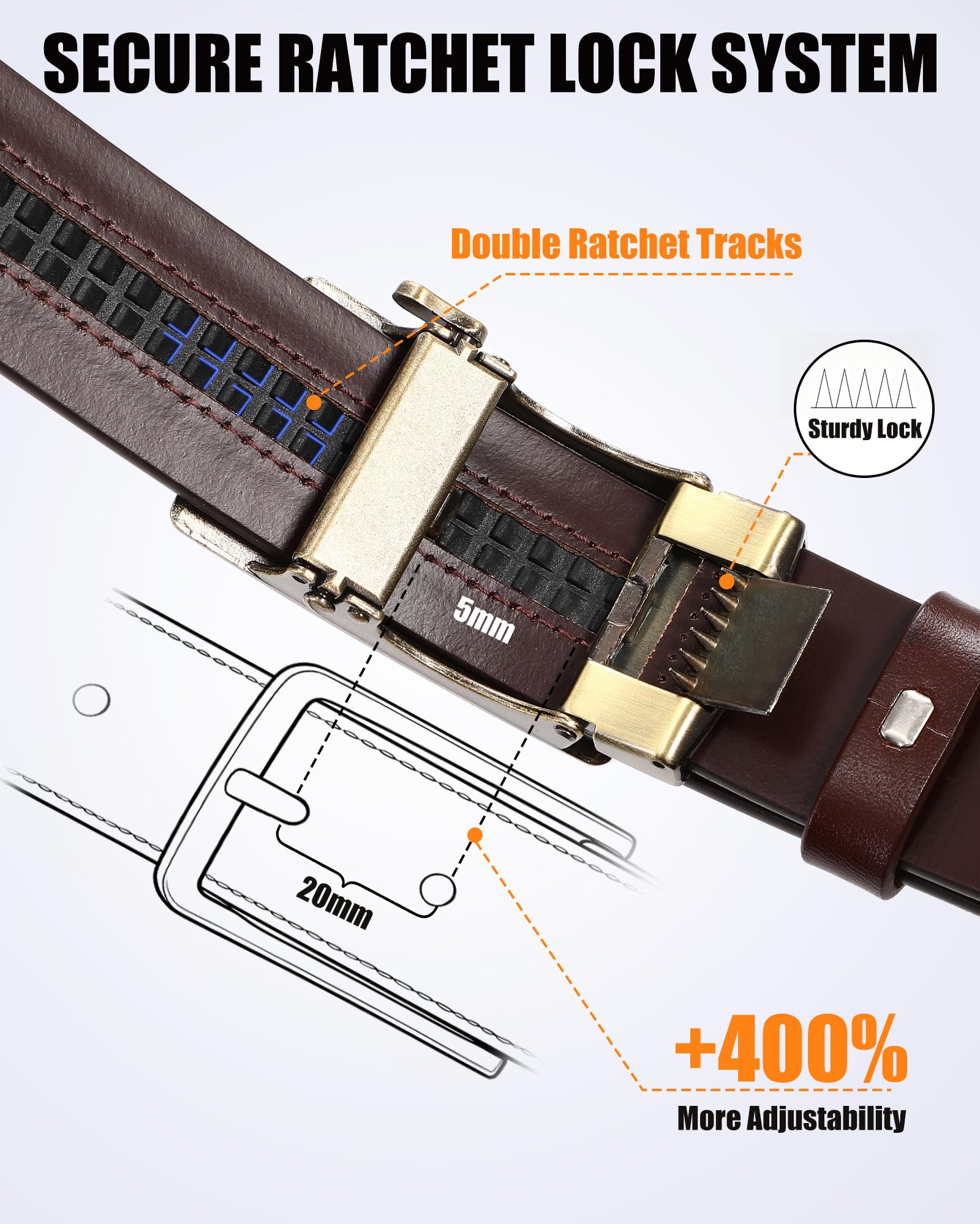 Men's Full Grain Ratchet Sliding Belt 1 3/8" with American Flag Buckle