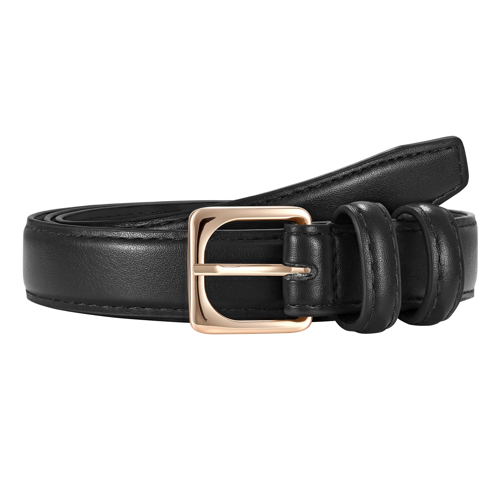 Slim Leather Belt with Square Buckle