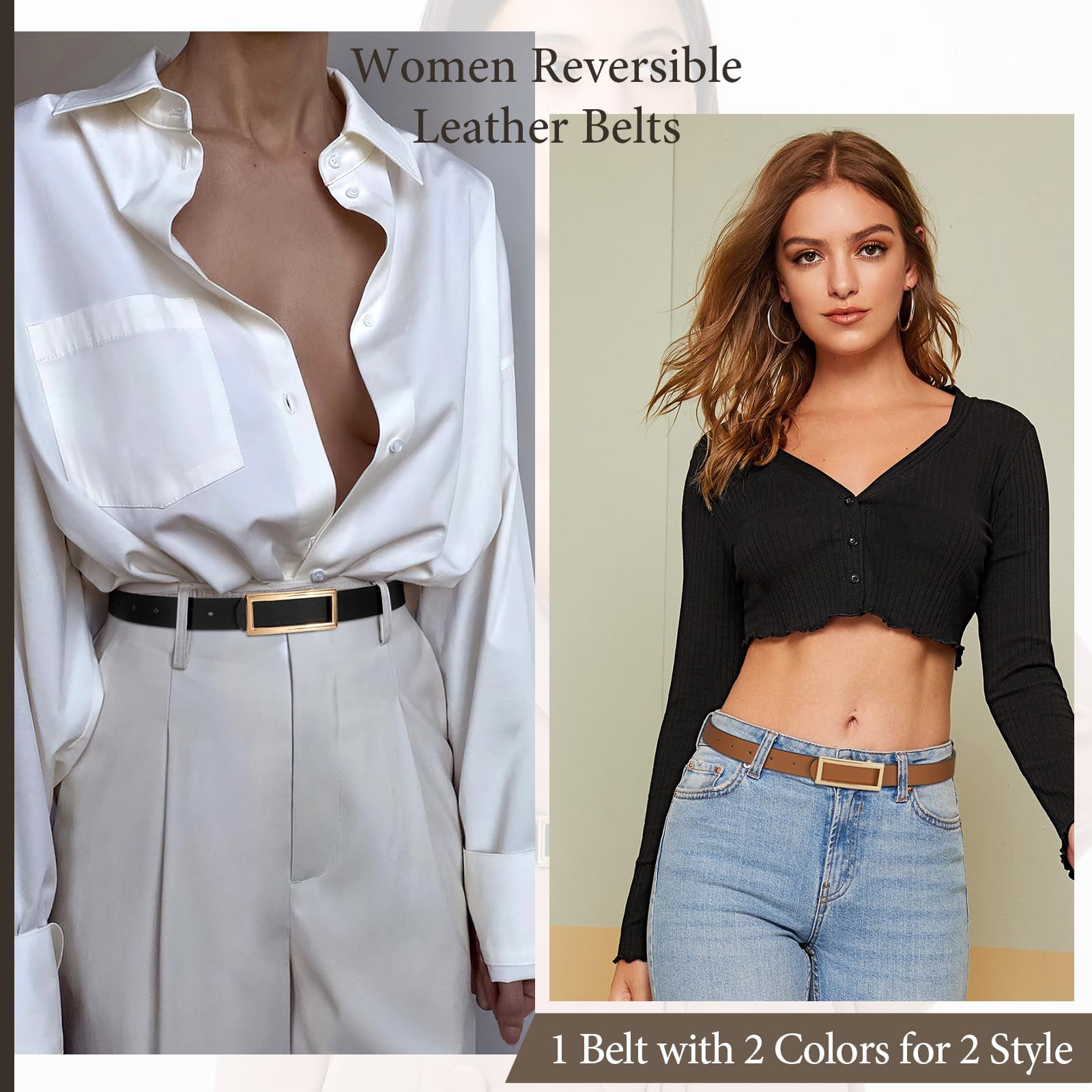 Reversible Waist Belt with Square Buckle