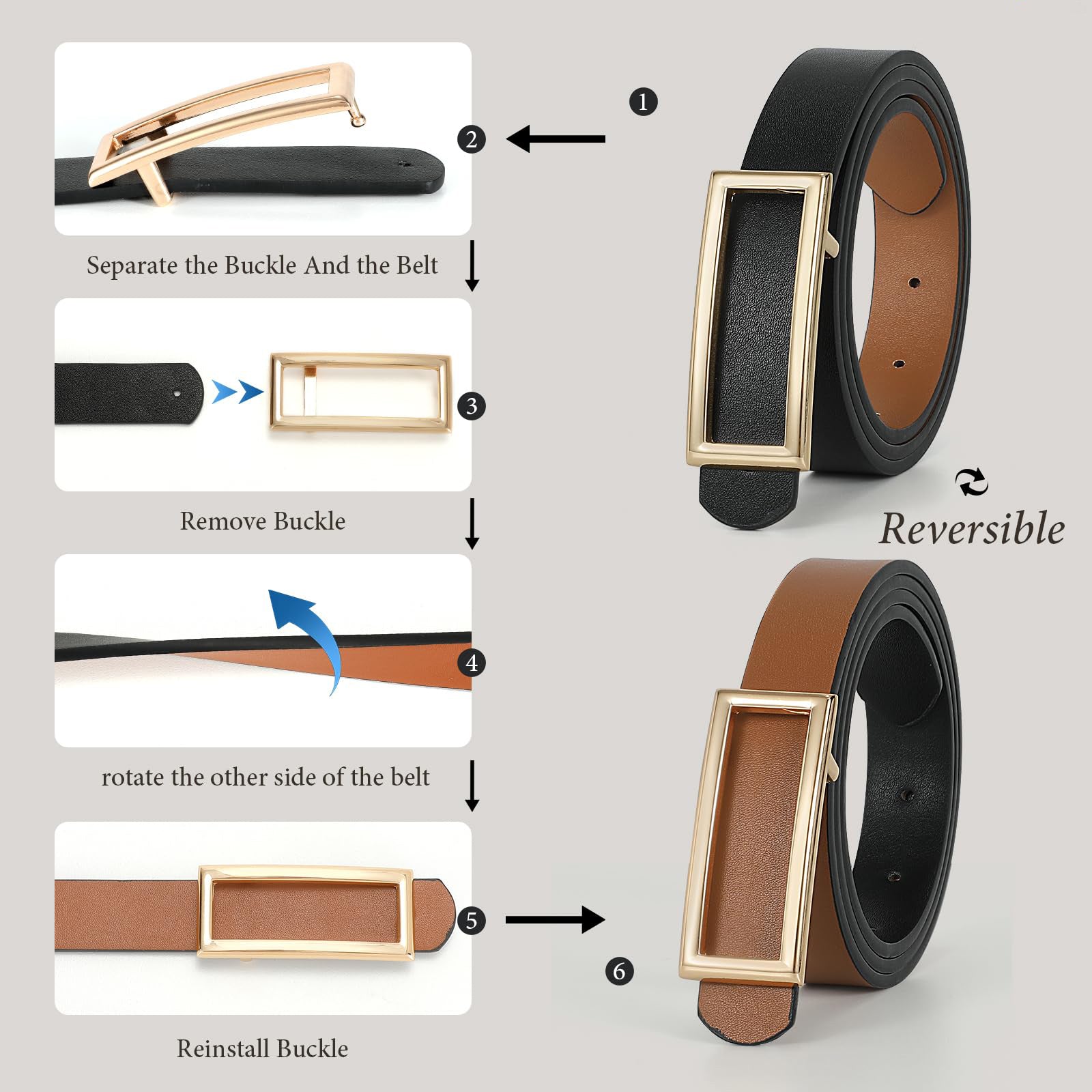 Reversible Waist Belt with Square Buckle