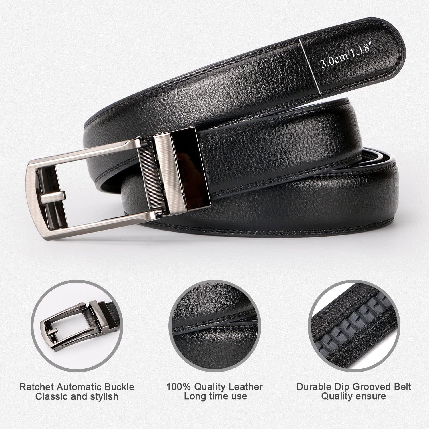 2-Pack Sliding Ratchet Belt For Trousers 1.18" Width