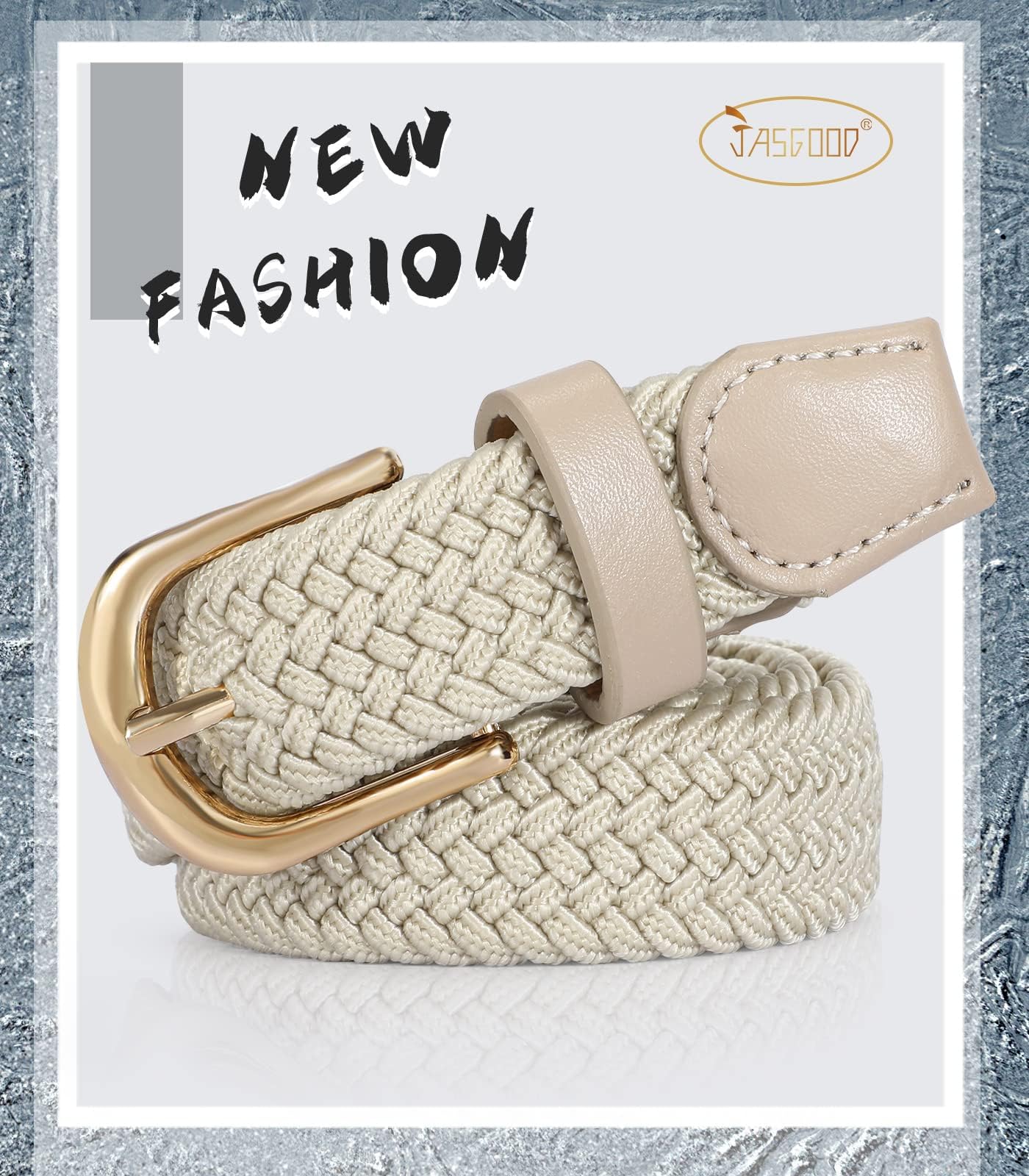 2-Pack Elastic Woven Stretch Fabric Braided Belts for Women