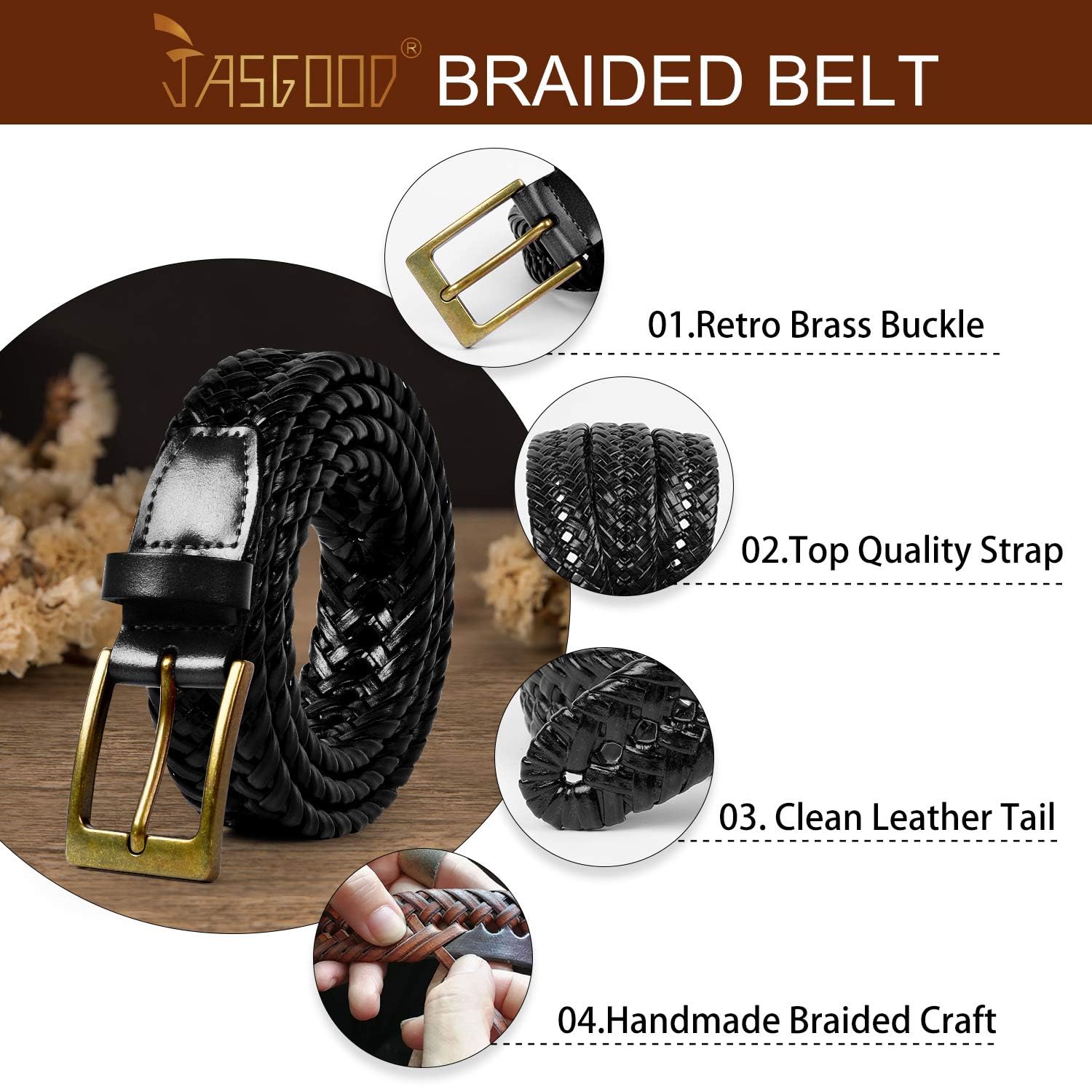 Braided Woven Belt for Men Casual Jeans