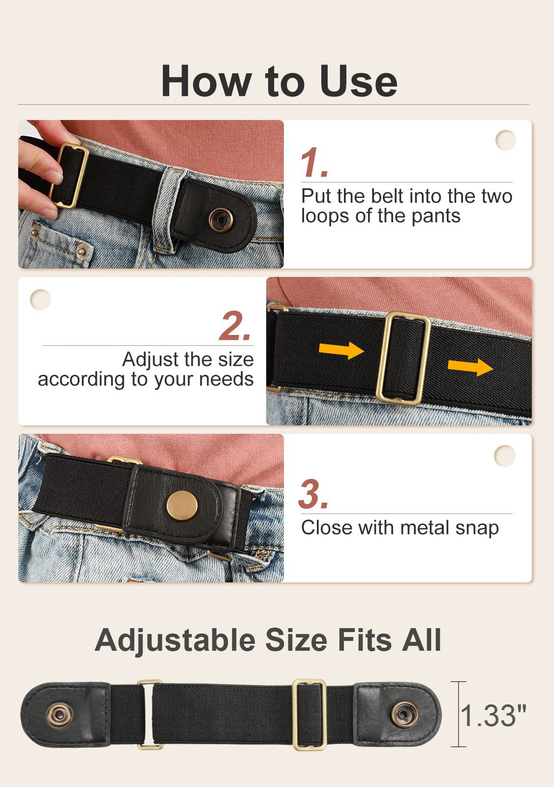 Half Side-Loop Elastic Waist Belt for Women Men