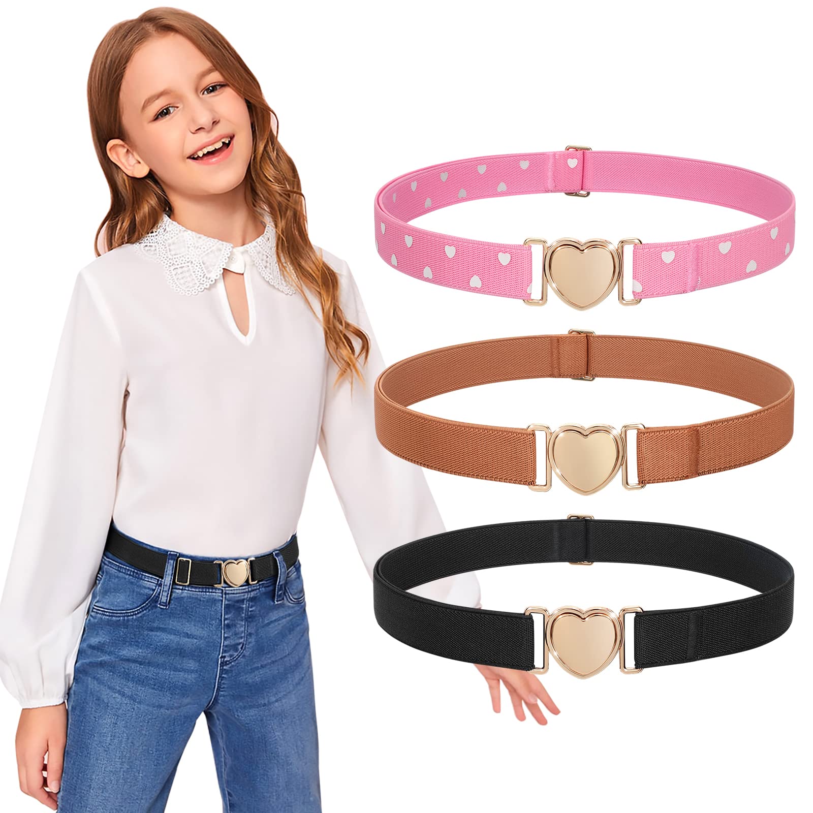Adjustable Boys Girls Teens Stretch Belts with Heart Buckle