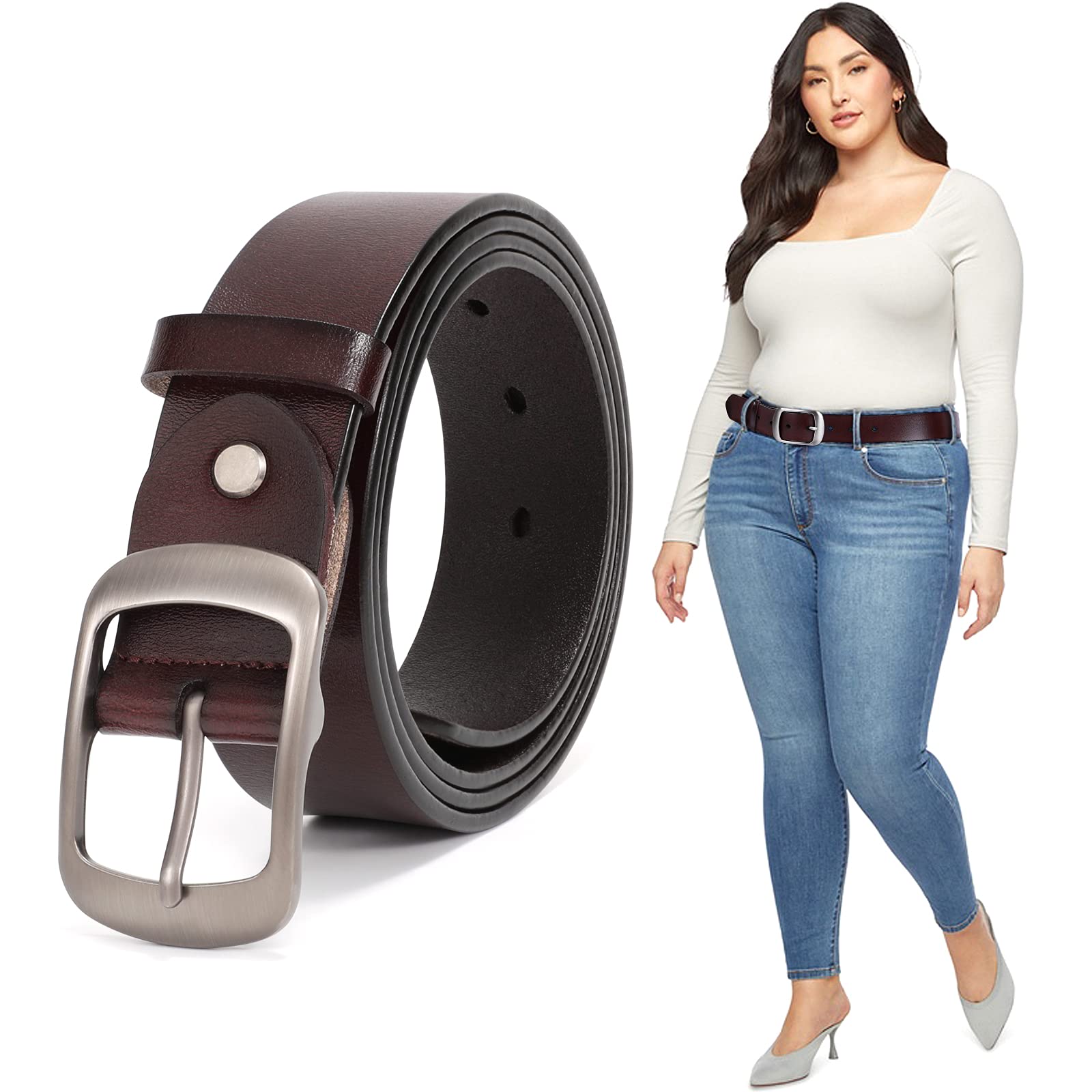Plus Size Women Leather Belt with Pin Buckle