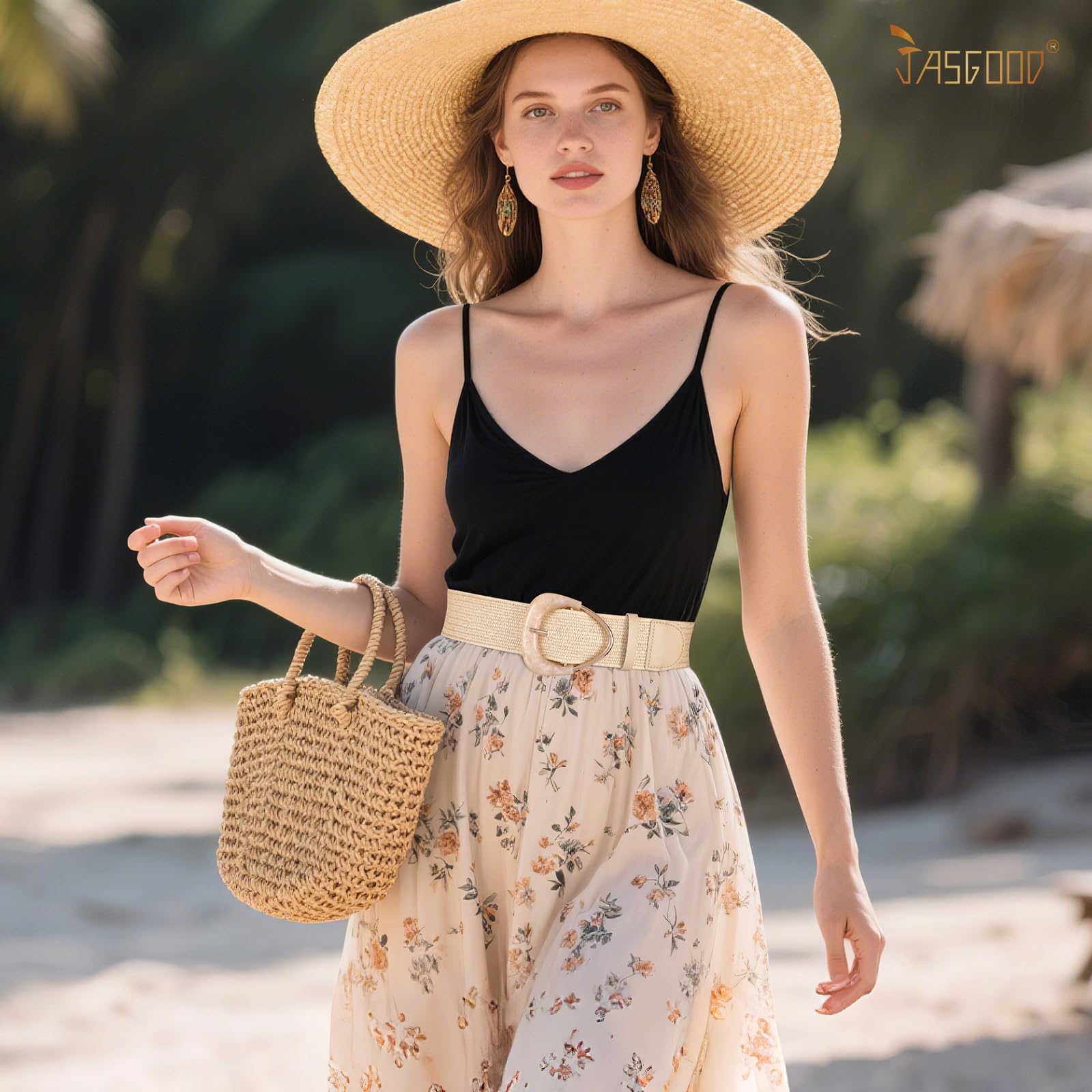 JASGOOD Straw Woven Elastic Belt