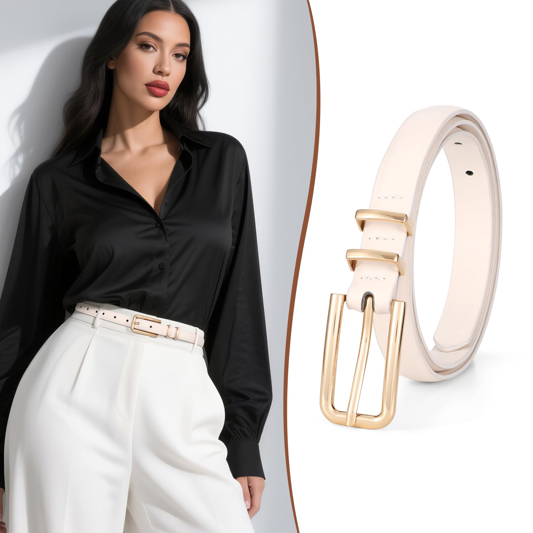 Thin Waist Belt with Square Gold Buckle
