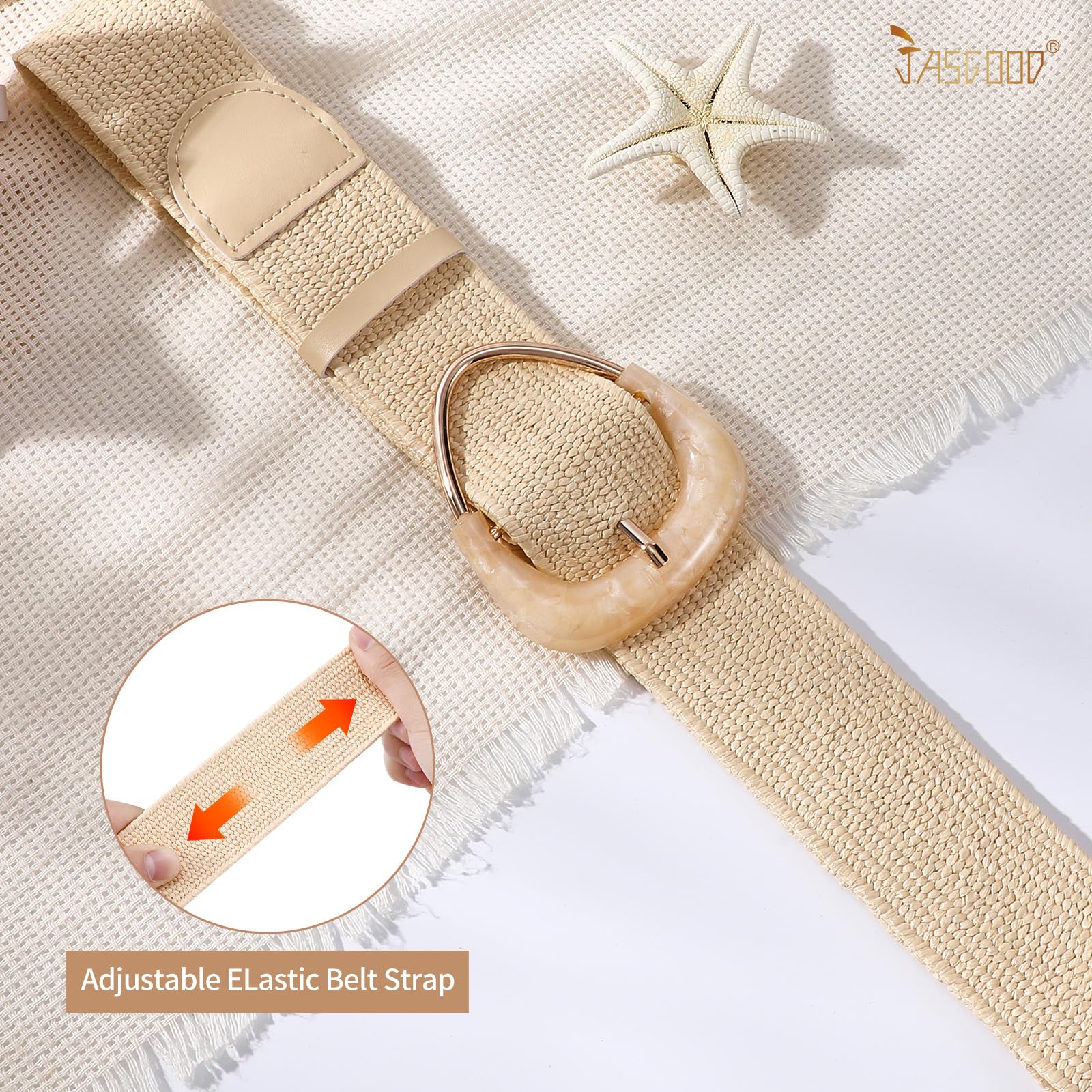 JASGOOD Straw Woven Elastic Belt