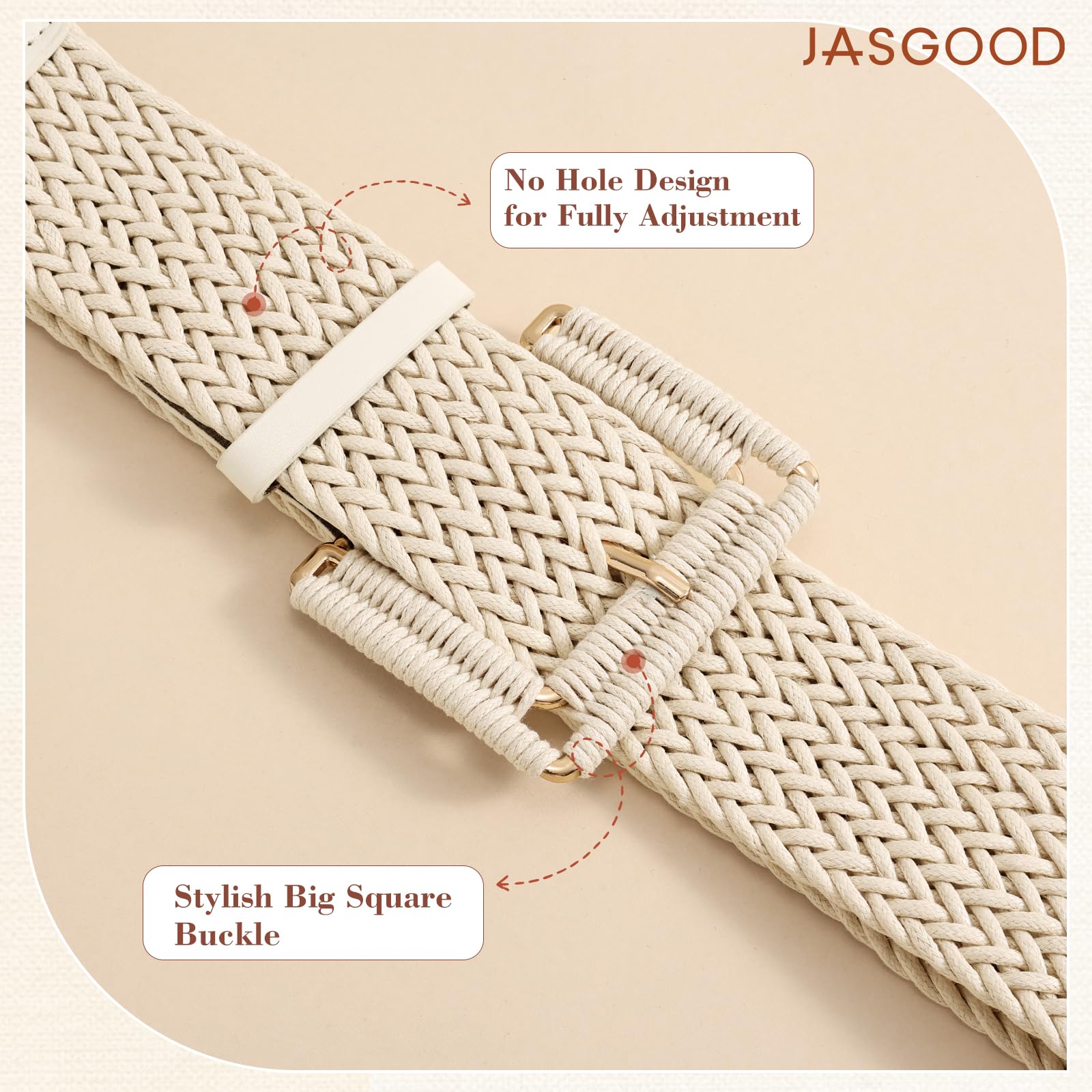 Rattan Waist Belt with Square Buckle