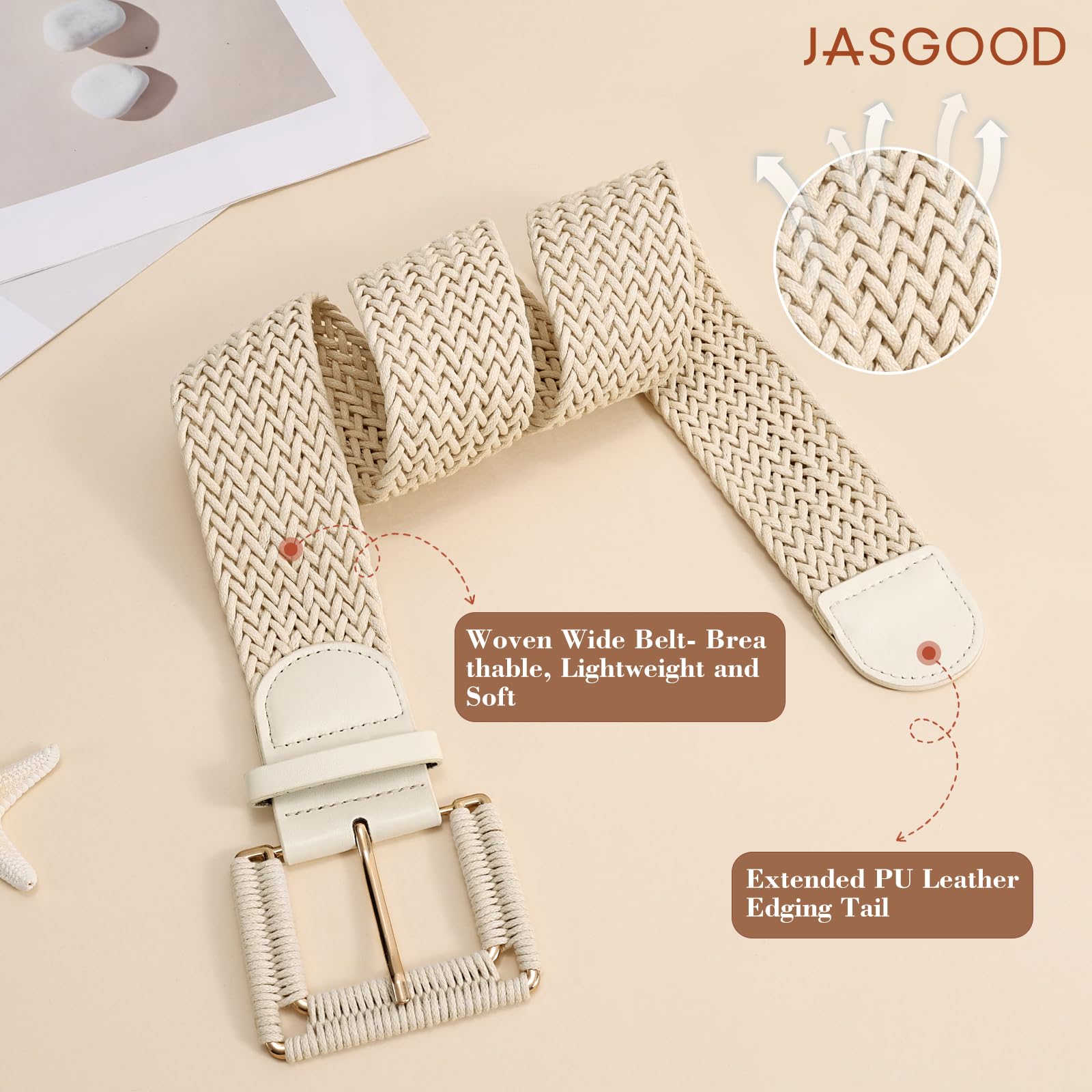 Rattan Waist Belt with Square Buckle