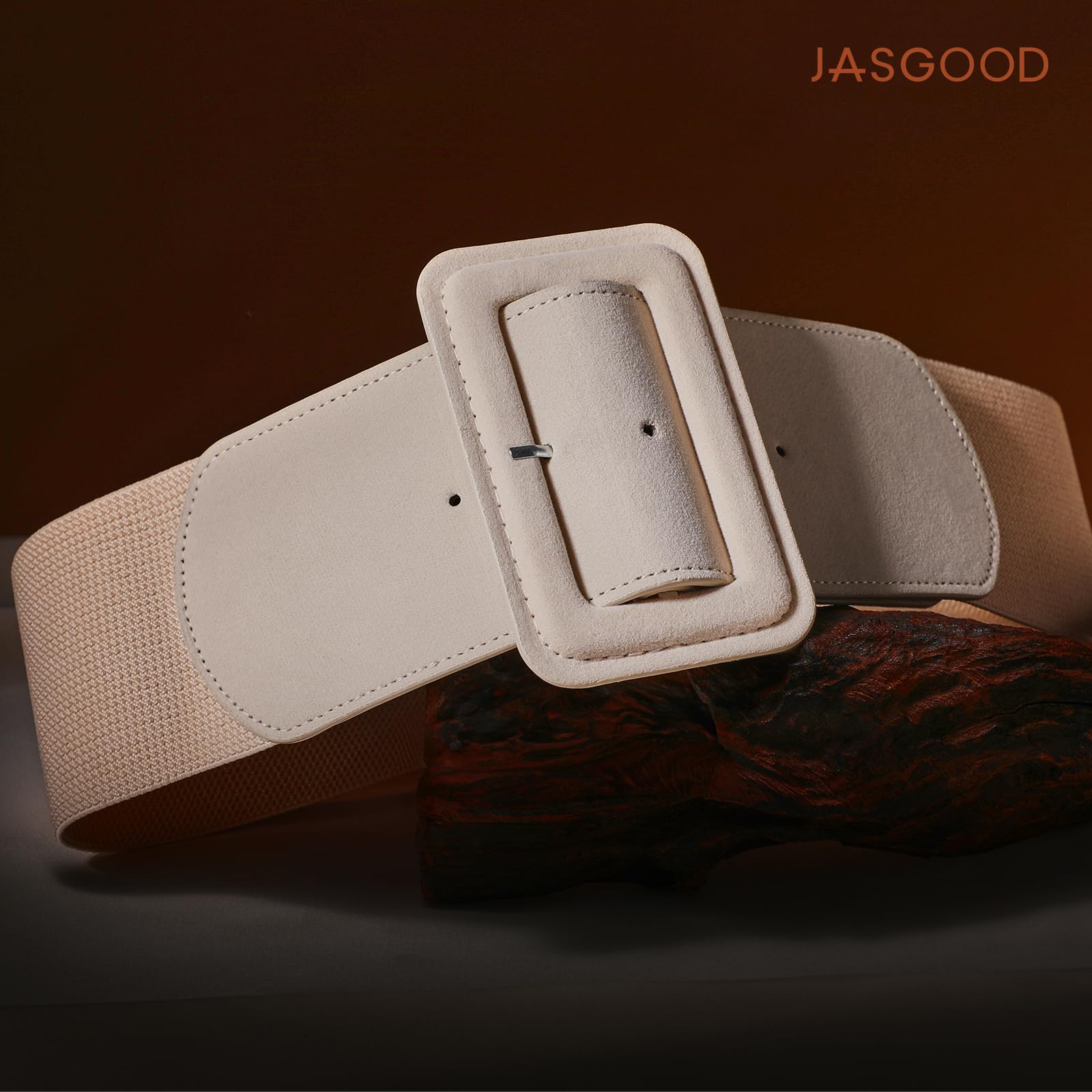 Elastic Suede Wide Belt with Vintage Chunky Square Buckle