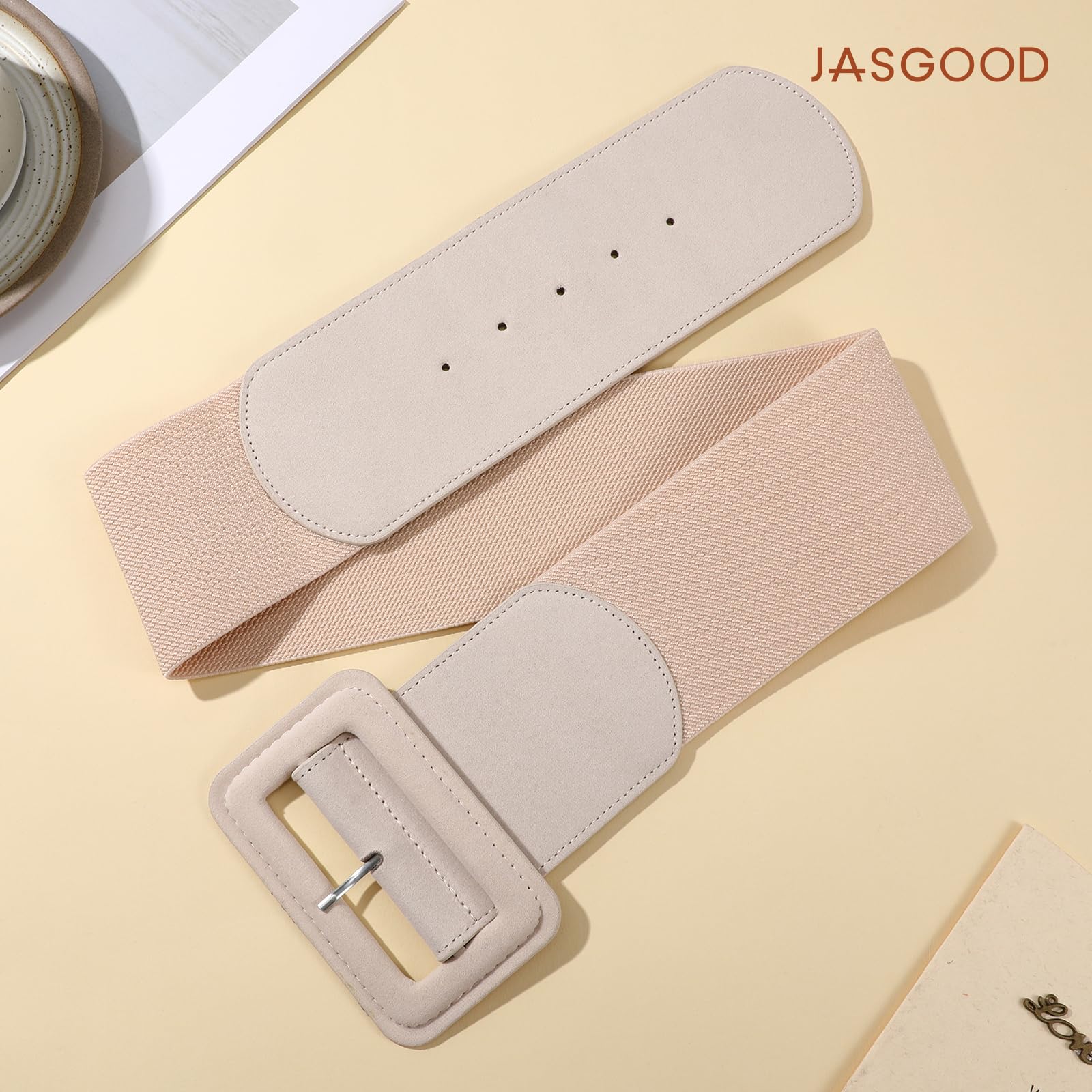 Elastic Suede Wide Belt with Vintage Chunky Square Buckle