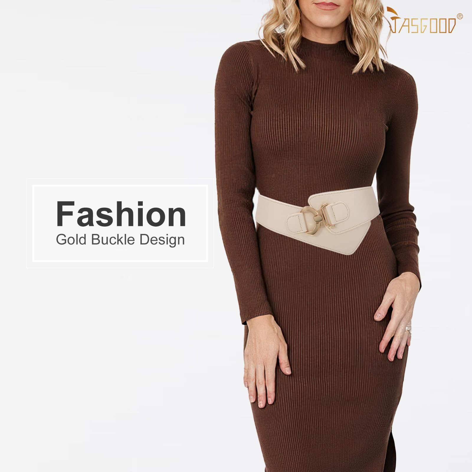 Gold Interlock Buckle Elastic Wide Belt