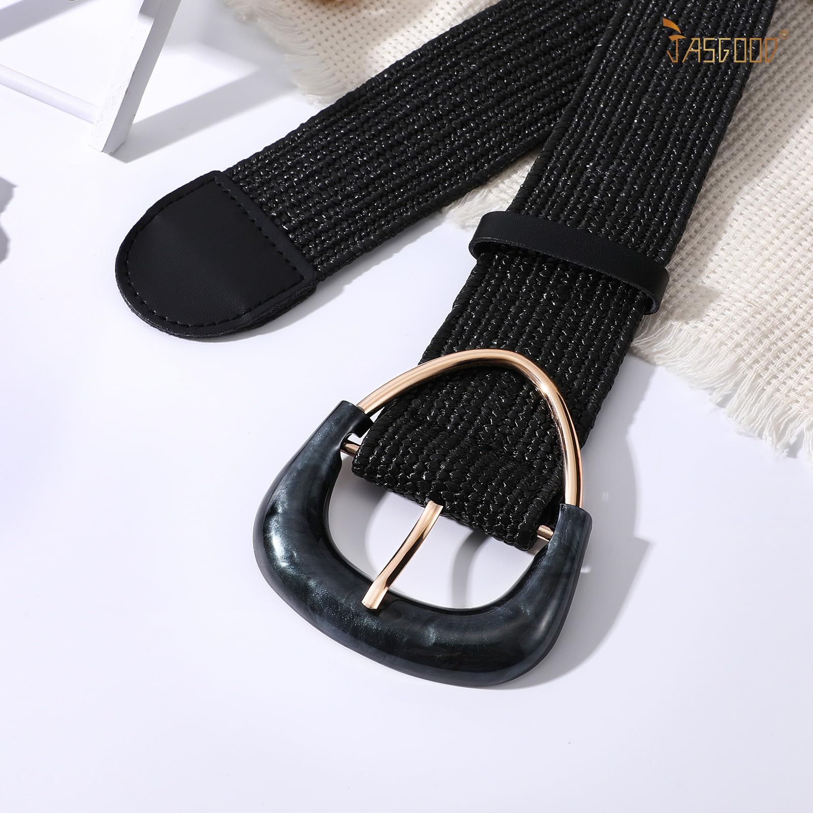 JASGOOD Straw Woven Elastic Belt