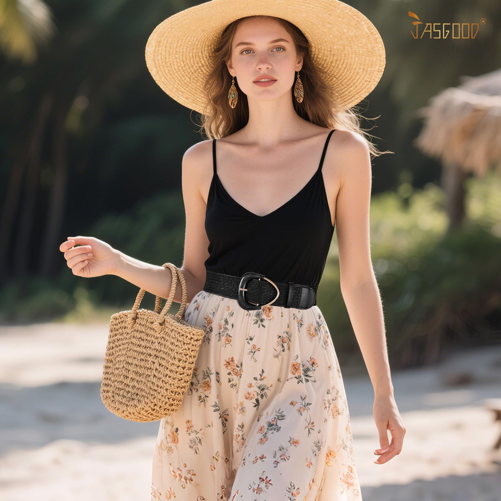 JASGOOD Straw Woven Elastic Belt