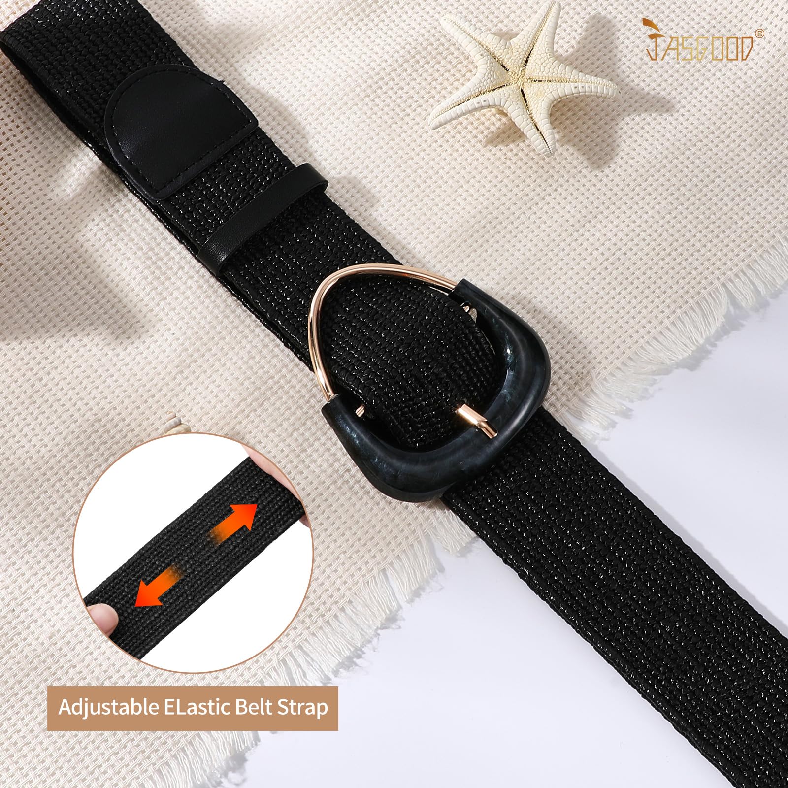 JASGOOD Straw Woven Elastic Belt