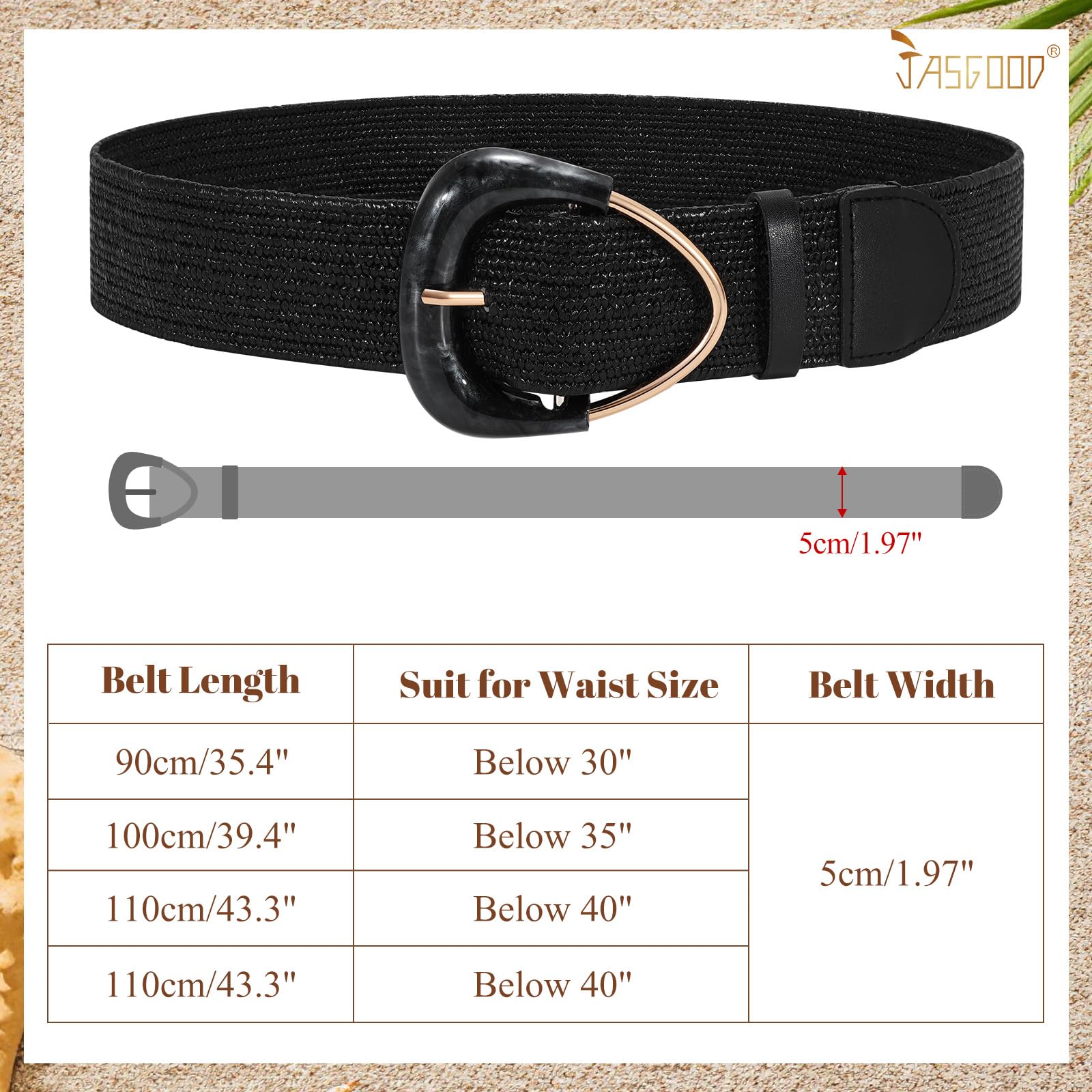 JASGOOD Straw Woven Elastic Belt