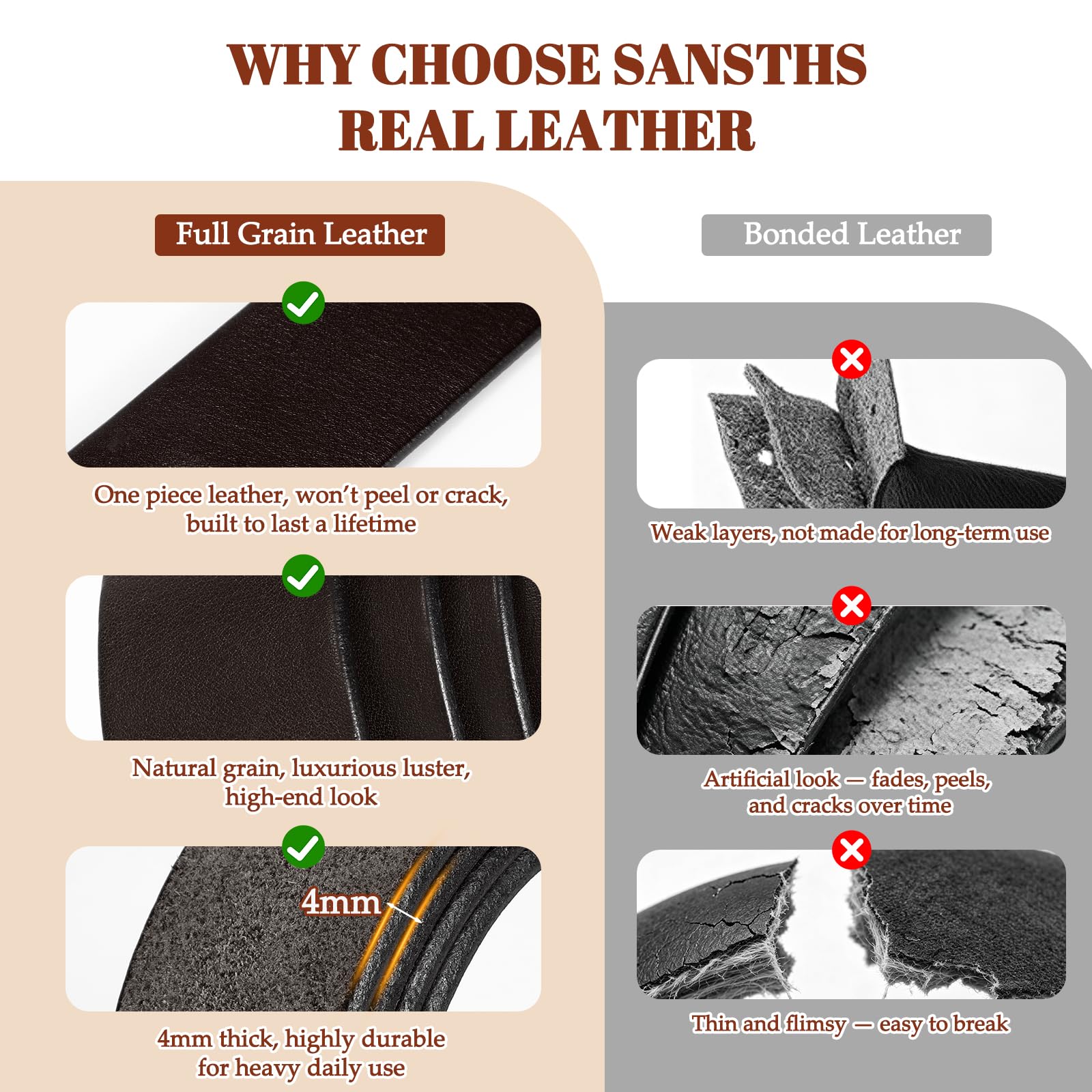 Women Full Grain Leather Belt for Jeans