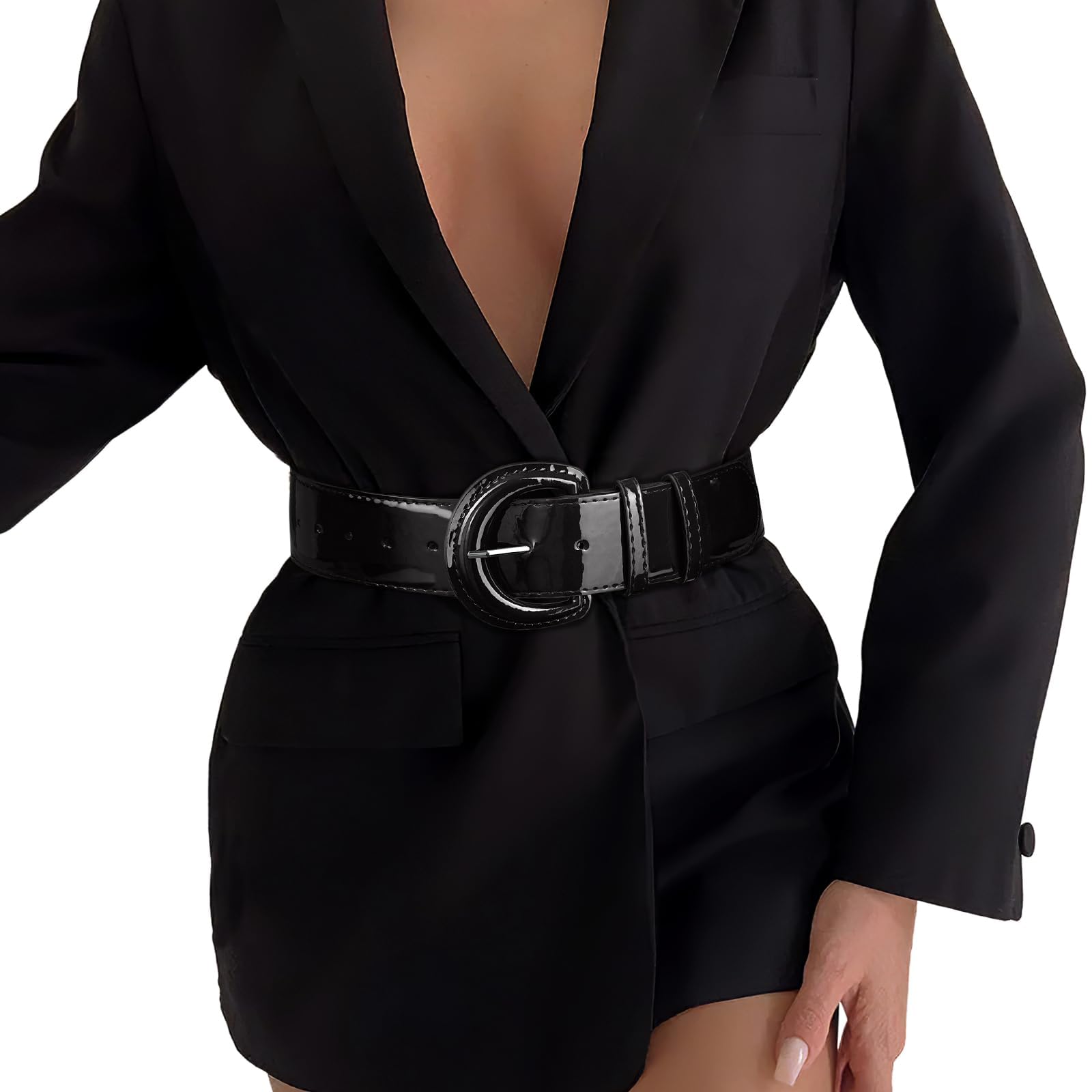 Wide Patent Leather Belt For Coat