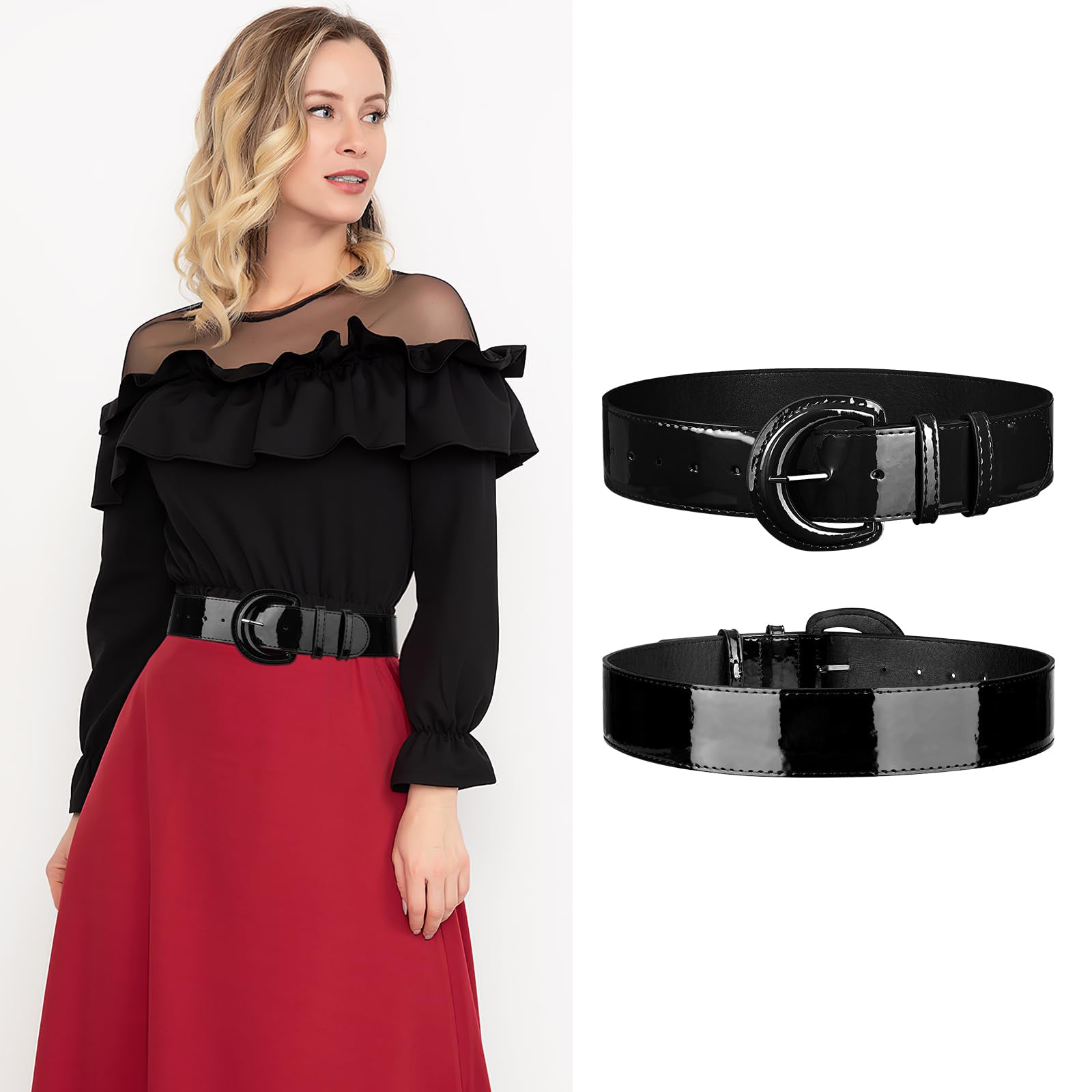 Wide Patent Leather Belt For Coat