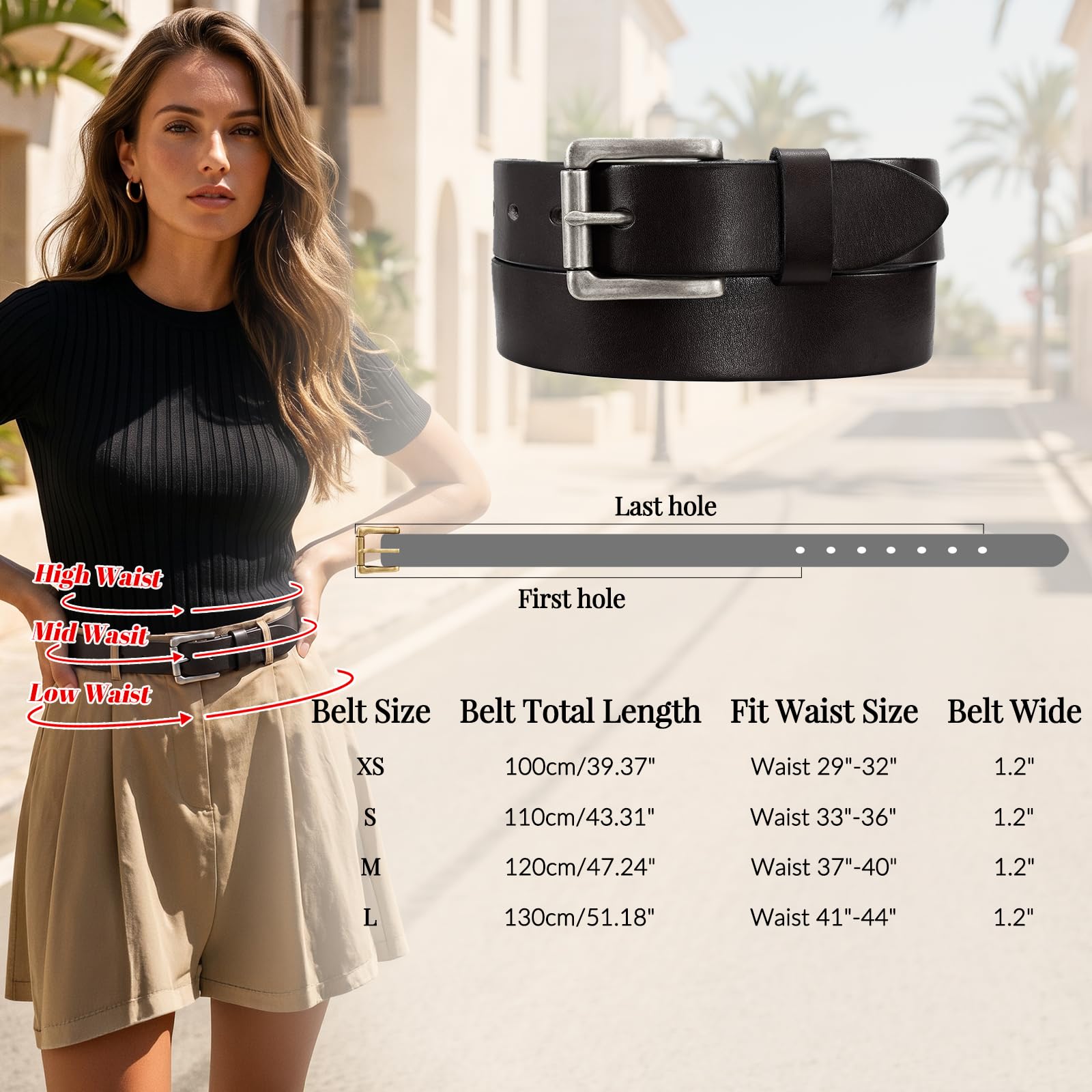 Women Full Grain Leather Belt for Jeans
