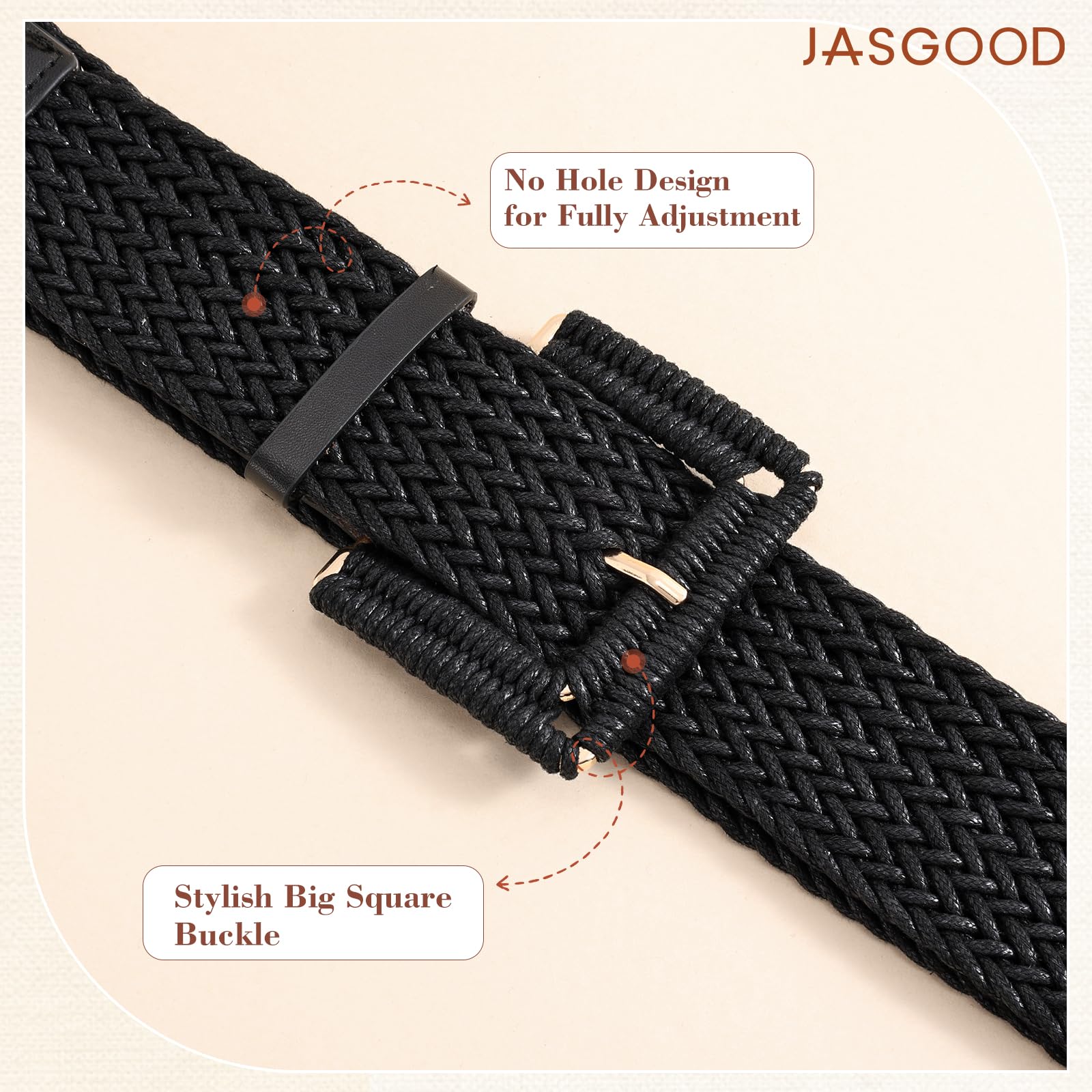Rattan Waist Belt with Square Buckle