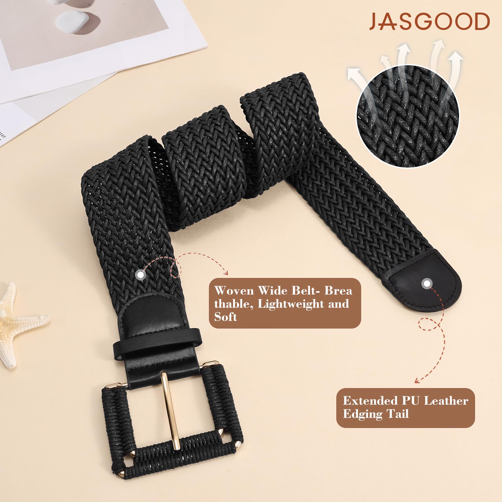 Rattan Waist Belt with Square Buckle