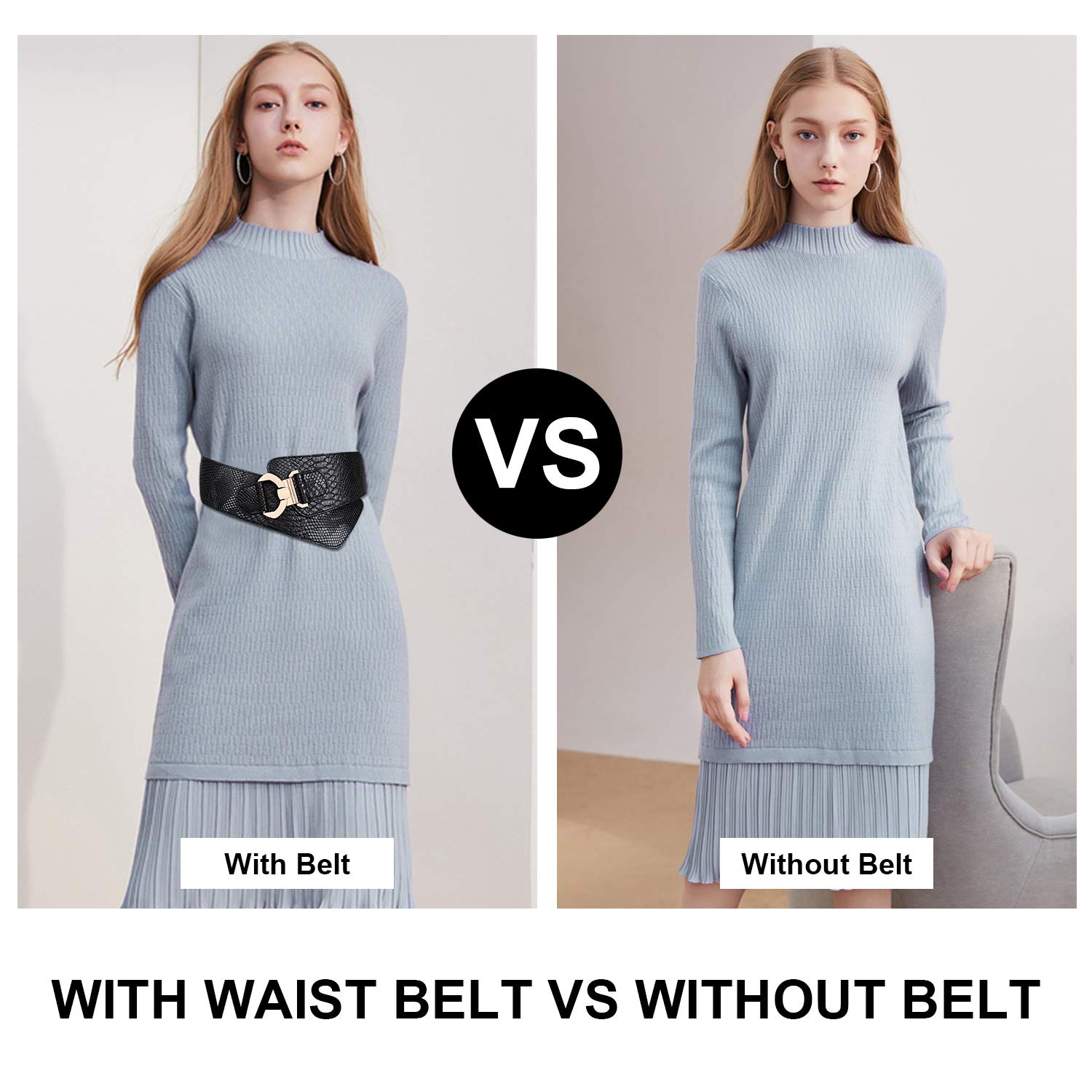 Gold Interlock Buckle Elastic Wide Belt