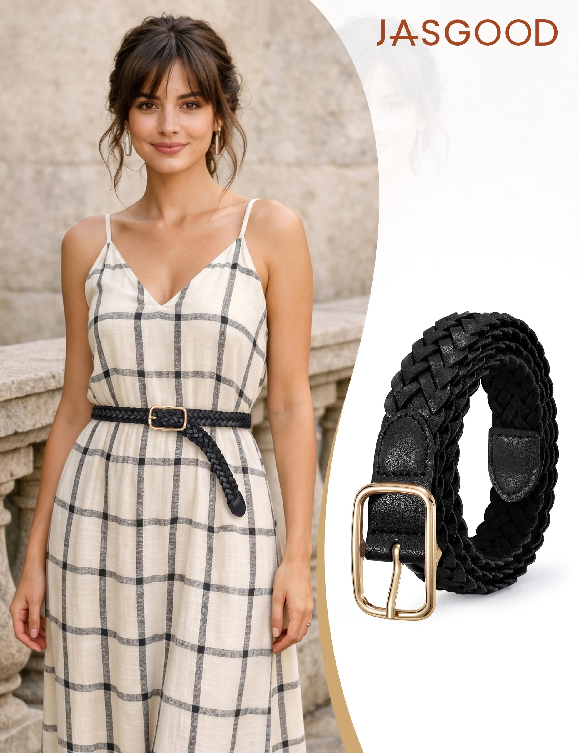 No-Hole Braided Leather Belts Plus Size