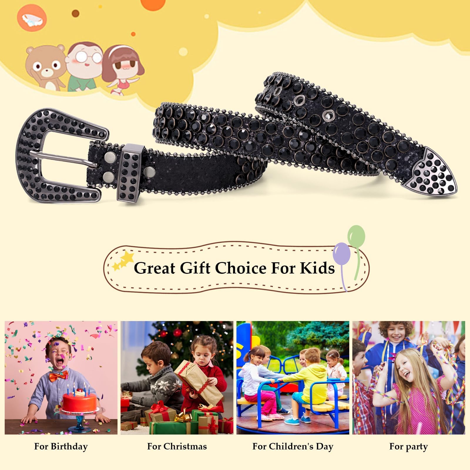 Teens Diamond Studded Bling Western Rhinestone Leather Belt